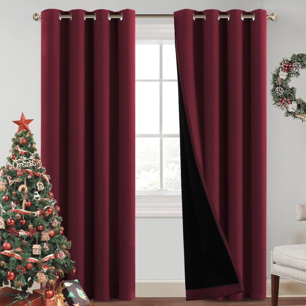 Princedeco 100% Blackout Curtains 84 Inches Long Pair of Energy Smart & Noise Blocking Out Drapes for Baby Room Window Thermal Insulated Guest Room Lined Window Dressing(Desert Sage, 52 Inches Wide)  PrinceDeco Burgundy Red 52"W X84"L 