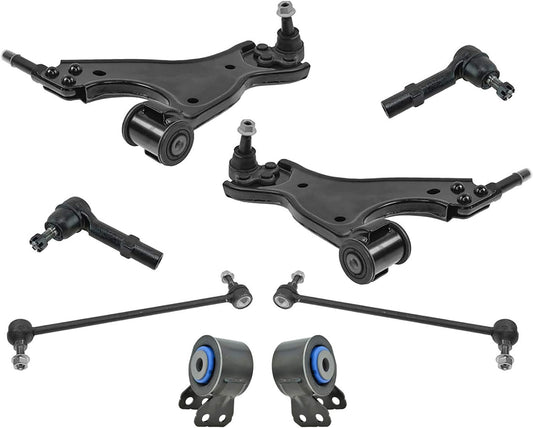 TRQ 8 Piece Steering & Suspension Kit Control Arms W/Bushings Tie Rods End Links