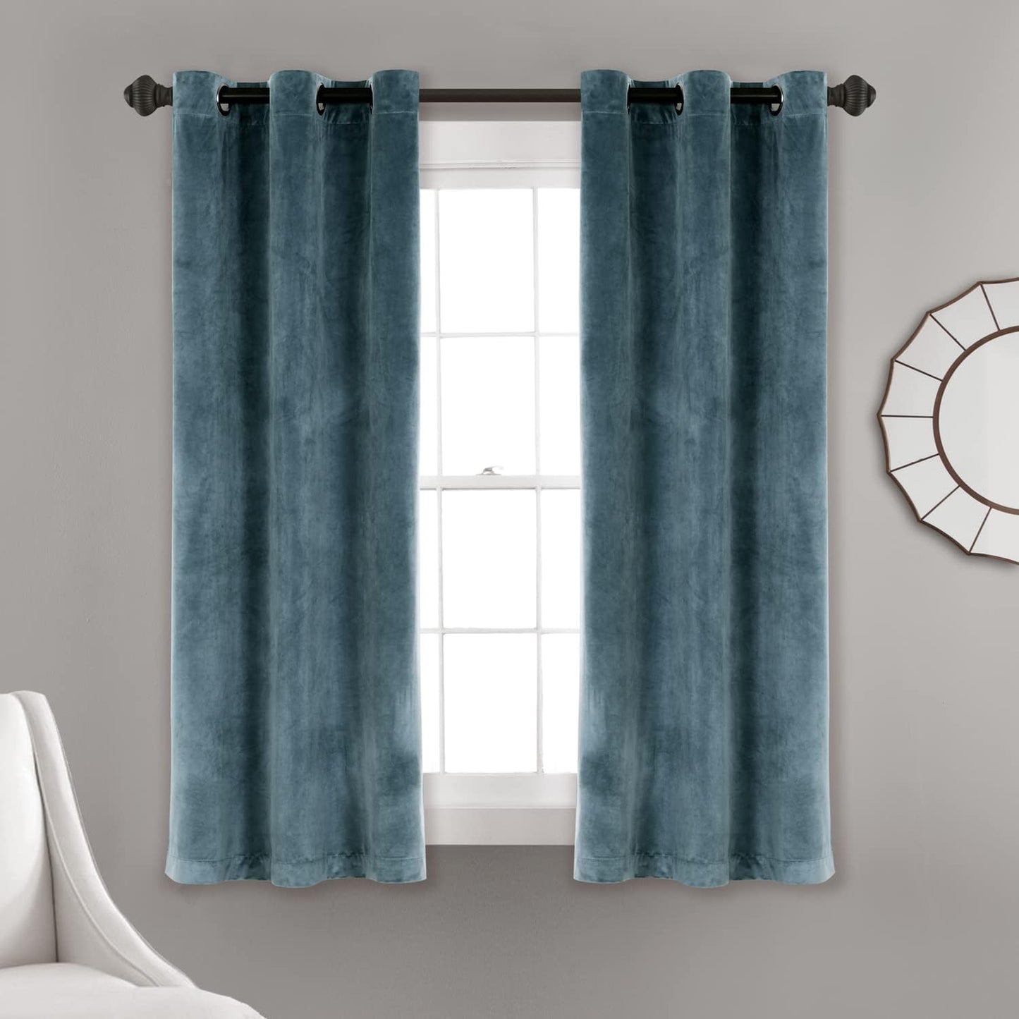 Lush Decor Prima Velvet Curtains Color Block Light Filtering Window Panel Set for Living, Dining, Bedroom (Pair), 38" W X 84" L, Navy  Triangle Home Fashions Slate Blue Room Darkening 63"L X 38"W