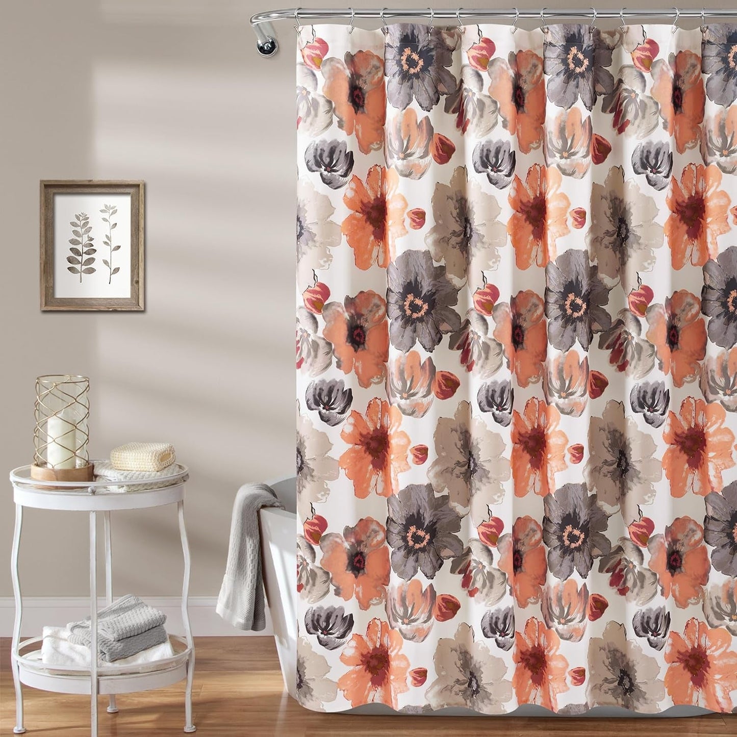 Lush Decor Leah Floral Shower Curtain, 72" W X 72" L, Yellow & Gray - Pretty Yellow Shower Curtain - Spring Decor - Colorful Blooming Flowers - Country Cottage & Farmhouse Bathroom Decor