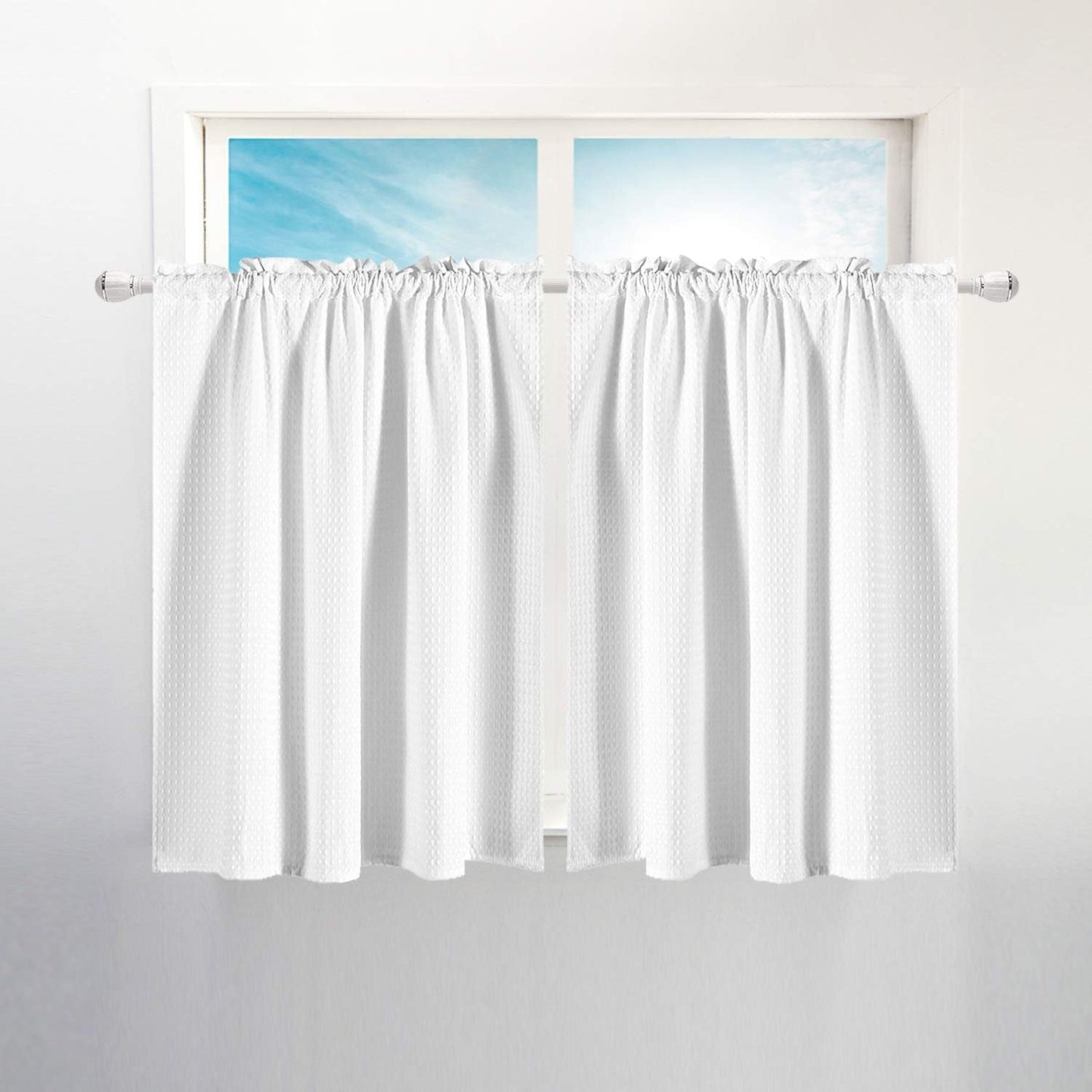 Barossa Design Waffle Weave Half Window Tier Curtains: Small Bathroom Window Curtains Waterproof with 36 Inch Length Short Length for Cafe & Kitchen - White, 36"X36" for Each Panel, Set of 2
