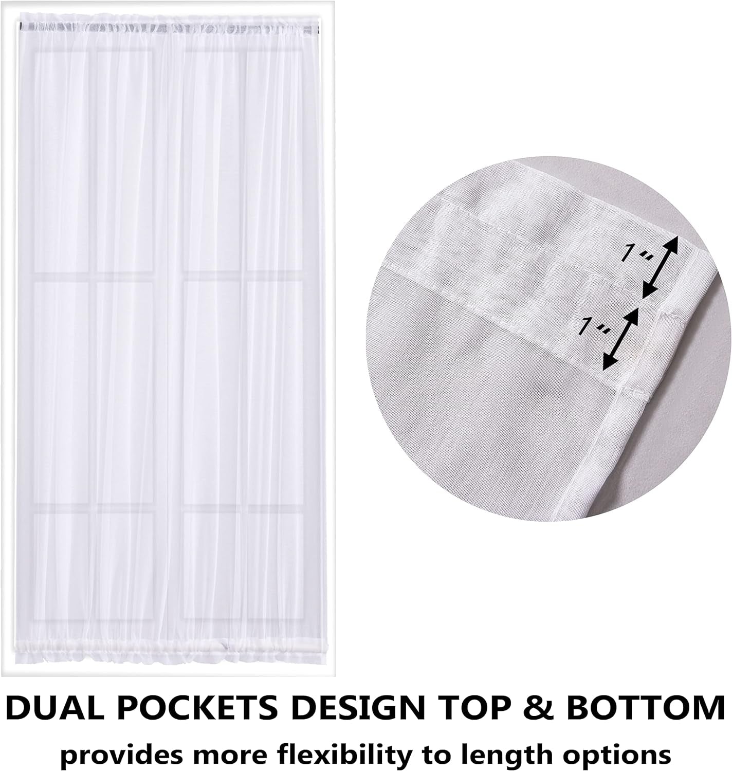 Demetex Sheer French Door Curtains Set of 2 for Back Door Curtains Small Window with Tiebacks Basic Rod Pocket, 30 X 40, White  Demetex   