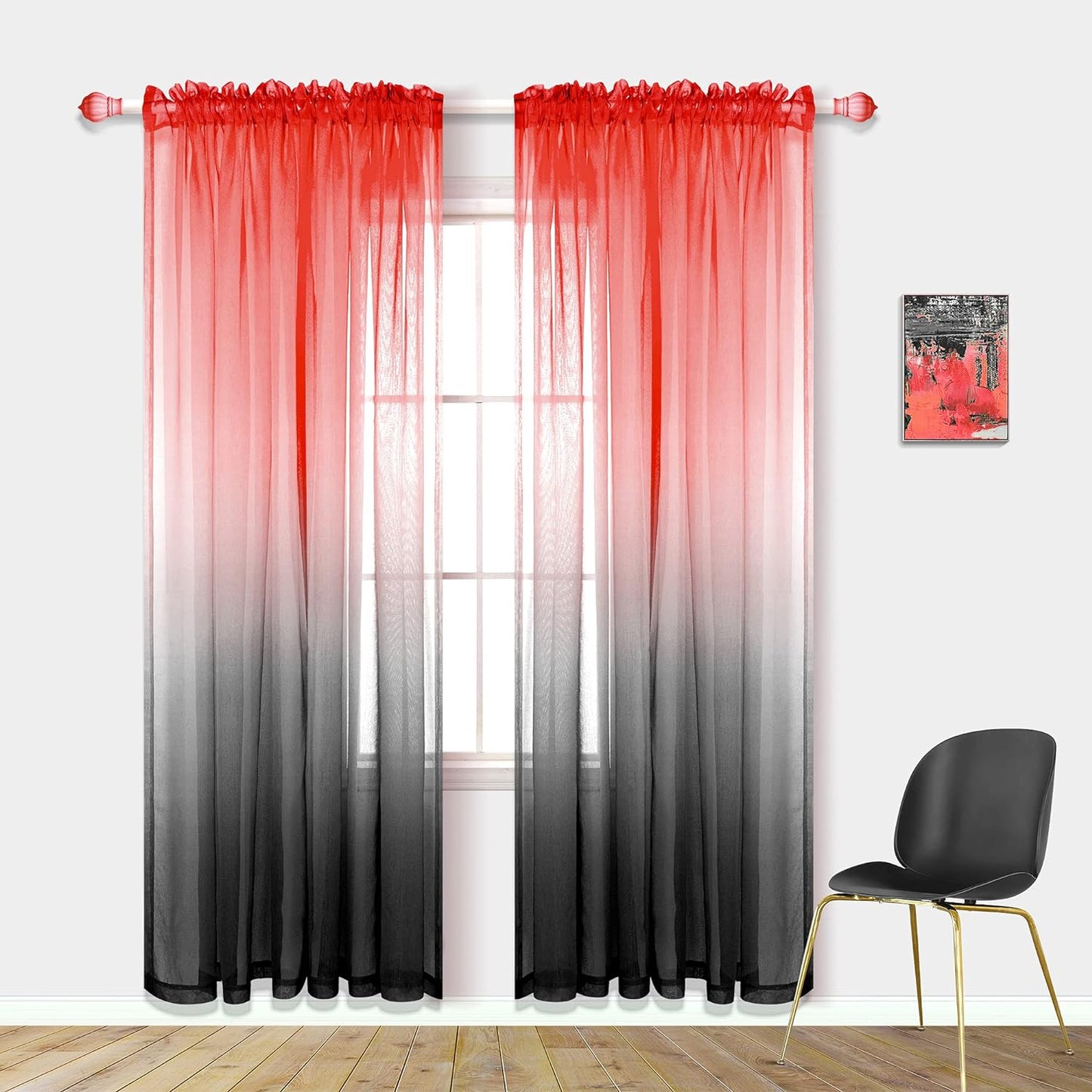Spring Sheer Curtains for Living Room with Rod Pocket Window Treatments Decor 84 Inch Length Bedroom Curtain Set of 2 Panels Yellow and Grey Gray  PITALK TEXTILE Red And Black 52X84 