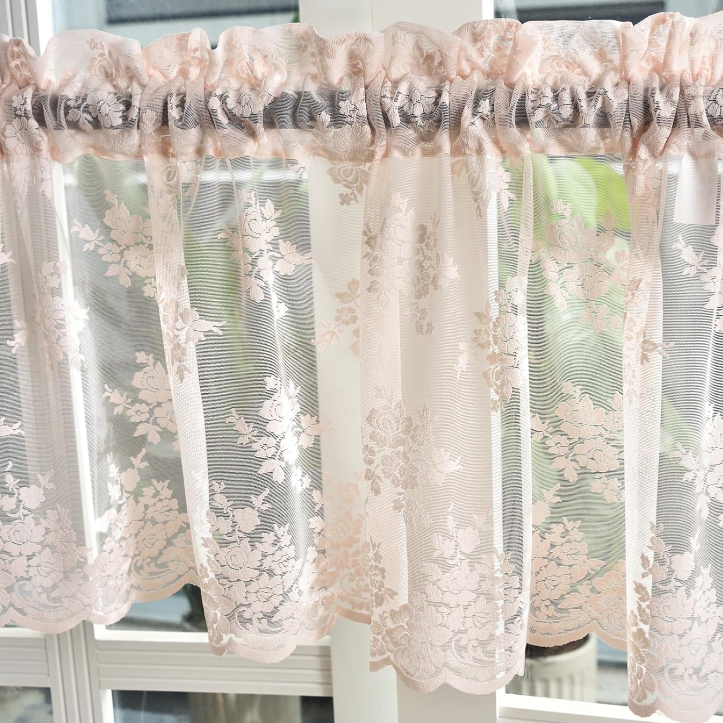 Kotile Sage Green Sheer Valance Curtain for Windows, Rustic Floral Spring Sheer Window Valance Curtain 18 Inch Length, Light Filtering Rod Pocket Lace Valance, 52 X 18 Inch, 1 Panel, Sage Green  Kotile Textile Blush 52 In X 18 In (W X L) 