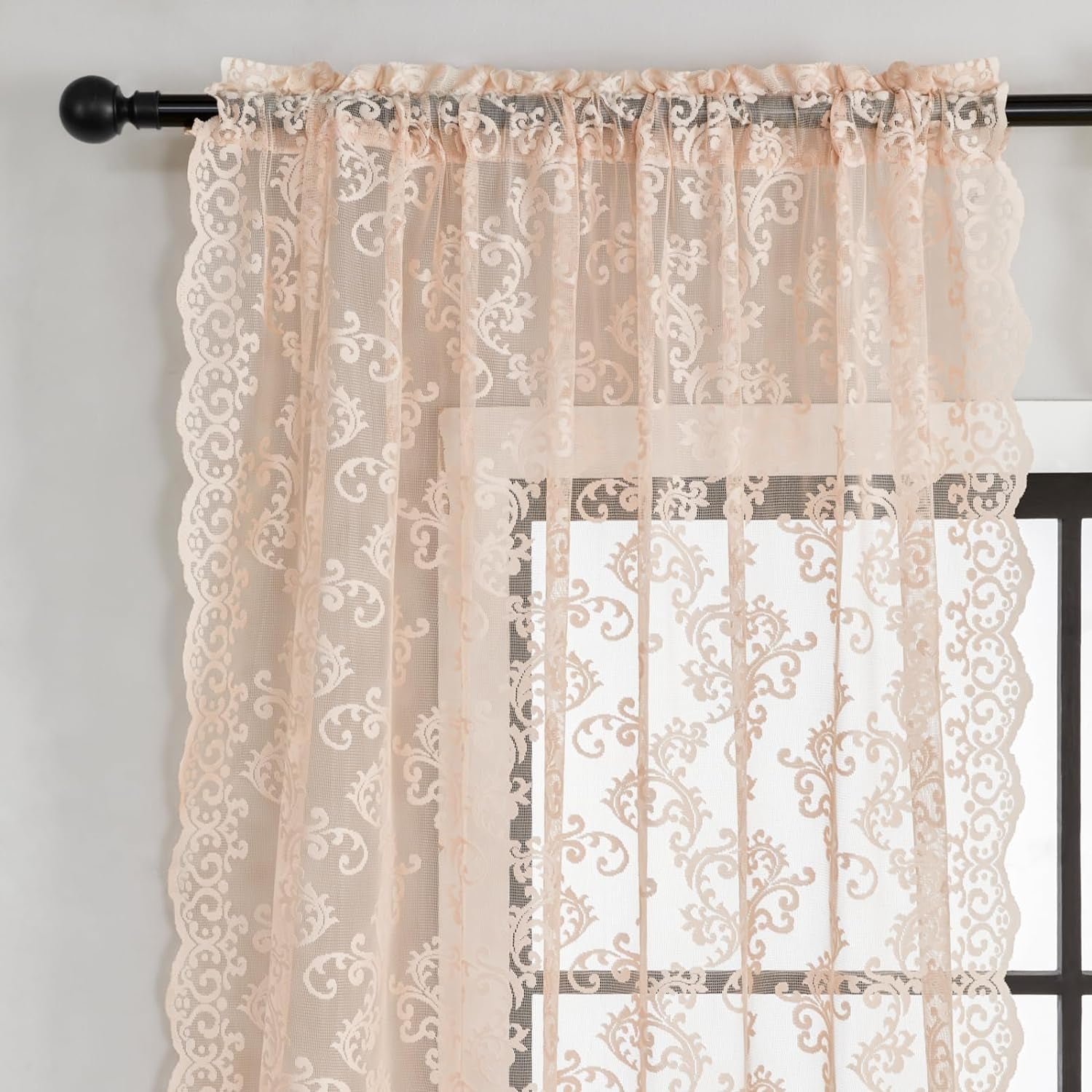 Blush Pink Lace Curtains 84 Inches Long 2 Panels Vintage French Floral Sheer Curtains for Living Room Bedroom Victorian Paisley Drapes Rod Pocket Light Filtering Crochet Window Decor, 52X84  FOLKSIDE   