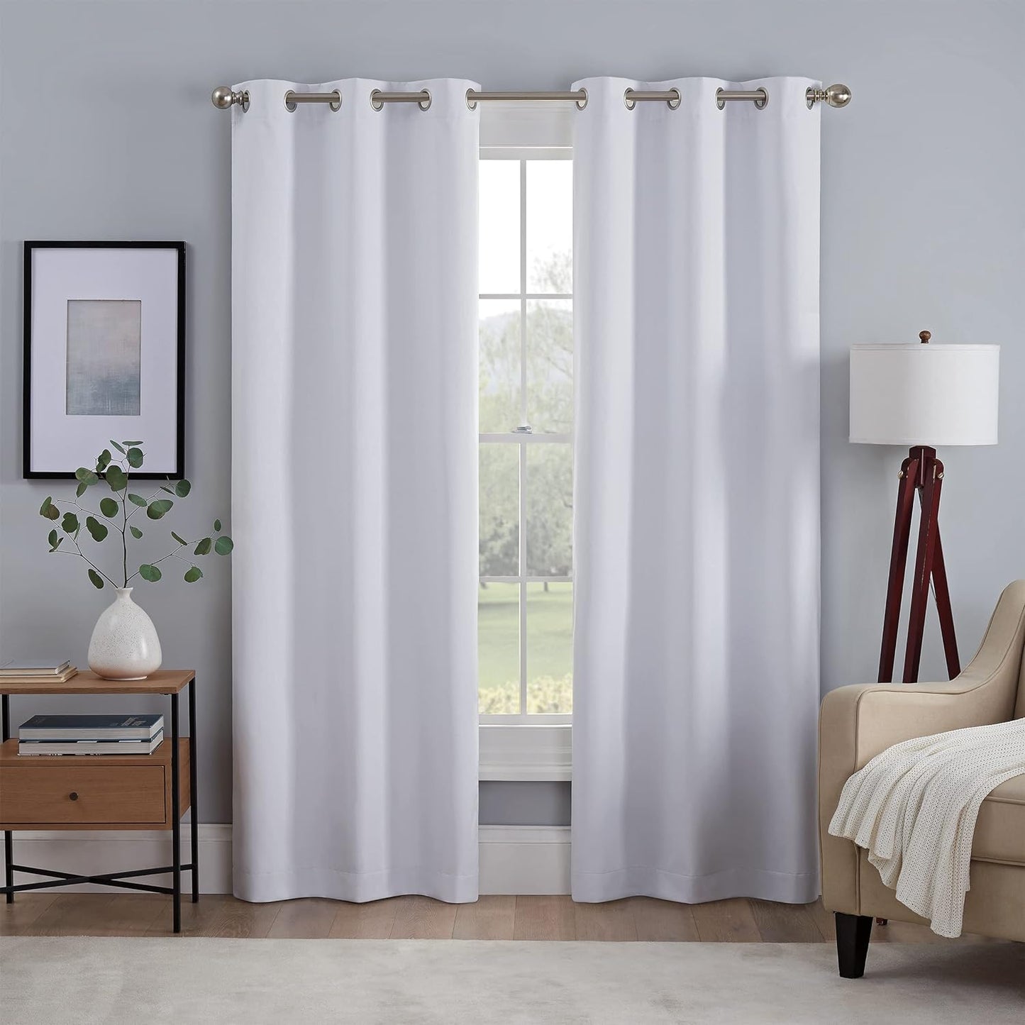 Eclipse Kylie Absolute Zero Blackout Noise Reducing Grommet Lined Window Curtains for Living Room (2 Panels), 37 in X 84 In, Grey  Keeco LLC White 37 In X 63 In 