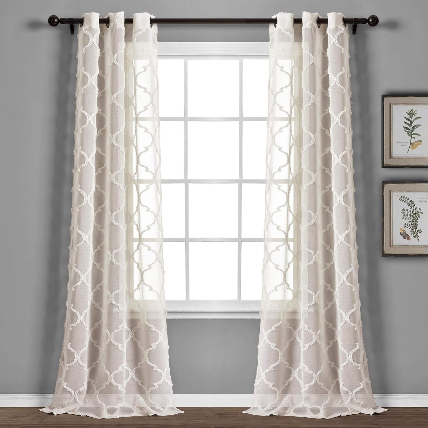 Lush Decor Navy Avon Trellis Grommet Sheer Window Curtain Panel Pair (84" X 38")  Triangle Home Fashions Beige 38"W X 95"L 