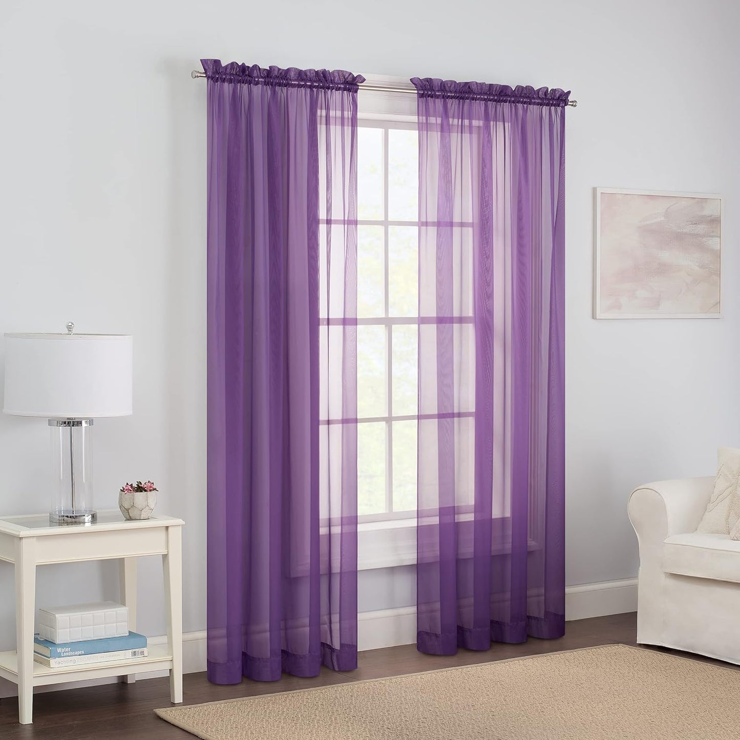 Pairs to Go Victoria Voile Modern Sheer Rod Pocket Window Curtains for Living Room (2 Panels), 59 in X 95 In, White  Ellery Homestyles Purple Curtains 59 In X 84 In