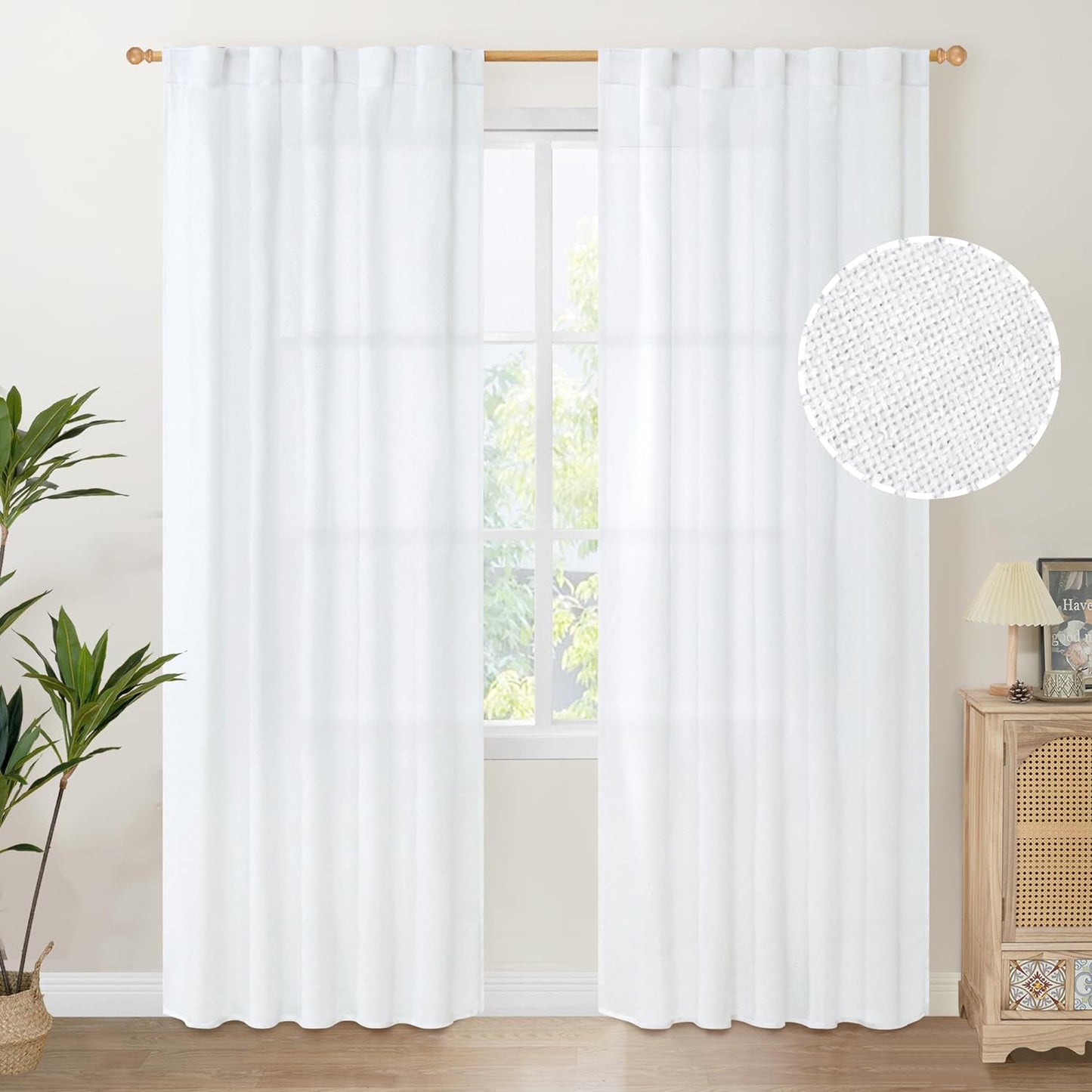 Youngstex Natural Linen Curtains 72 Inch Length 2 Panels for Living Room Light Filtering Textured Window Drapes for Bedroom Dining Office Back Tab Rod Pocket, 52 X 72 Inch  YoungsTex White 38W X 84L 