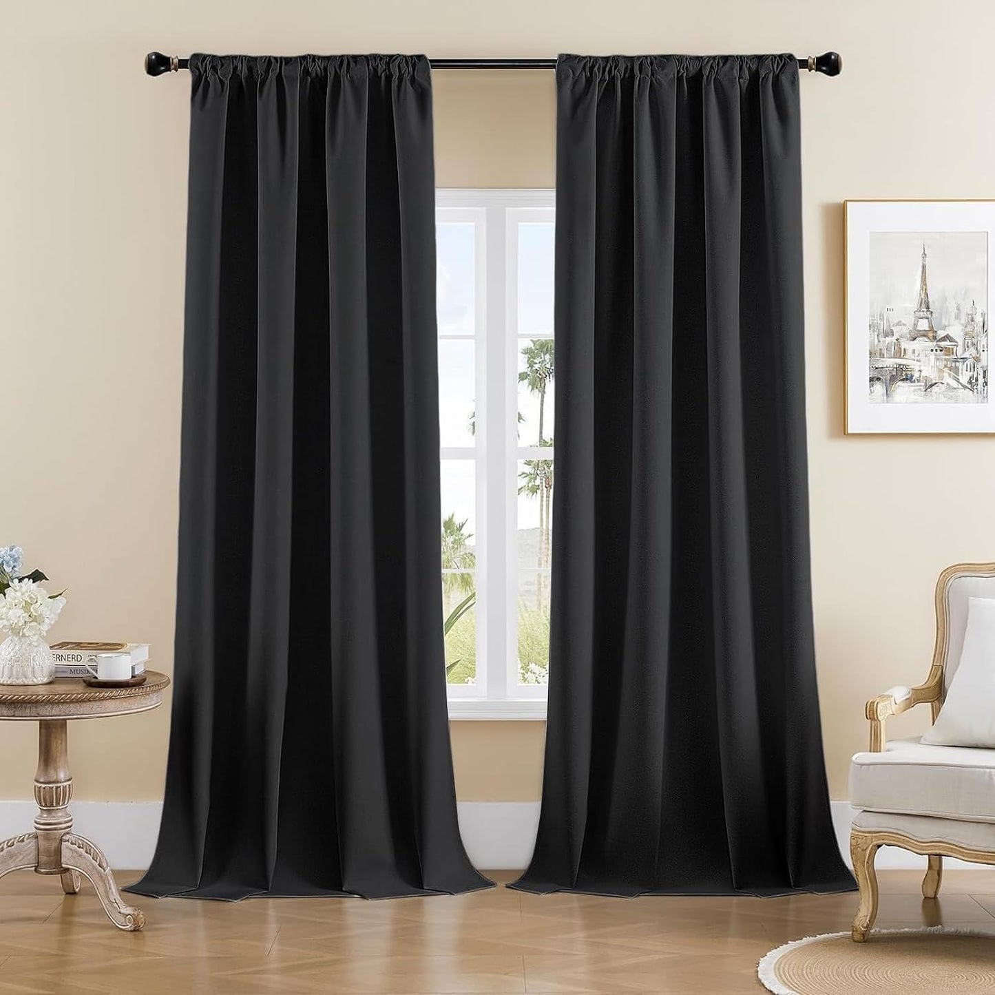 Joydeco Faux Linen Blackout Curtains for Bedroom,Light Grey Blackout Curtains 96 Inches Long,100% Blackout Sound Proof Thermal Insulated Window Drapes Luxury Decor（W52Xl96 Inch,Light Grey）  Joydeco Black 52W X 108L Inch X 2 Panels 