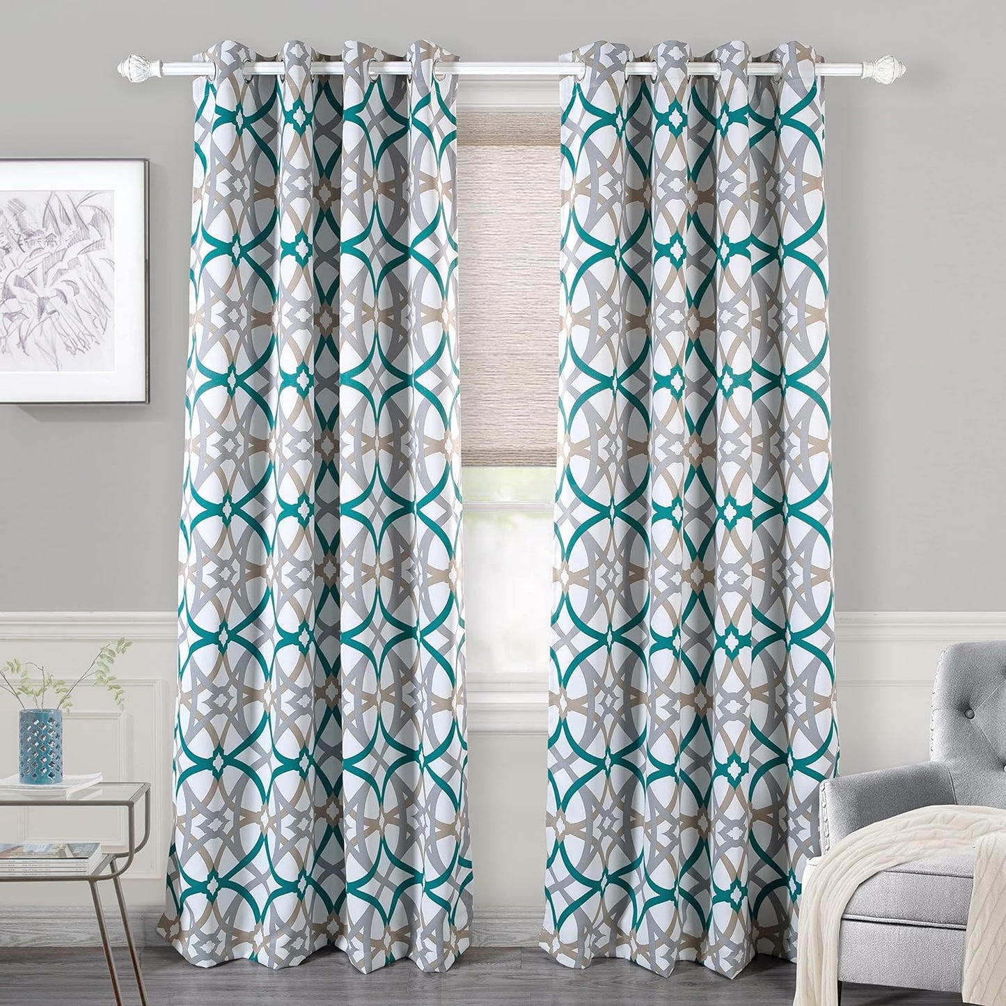 Driftaway Alexander Thermal Blackout Grommet Unlined Window Curtains Spiral Geo Trellis Pattern Set of 2 Panels Each Size 52 Inch by 84 Inch Red and Gray  DriftAway Teal 52"X84" 