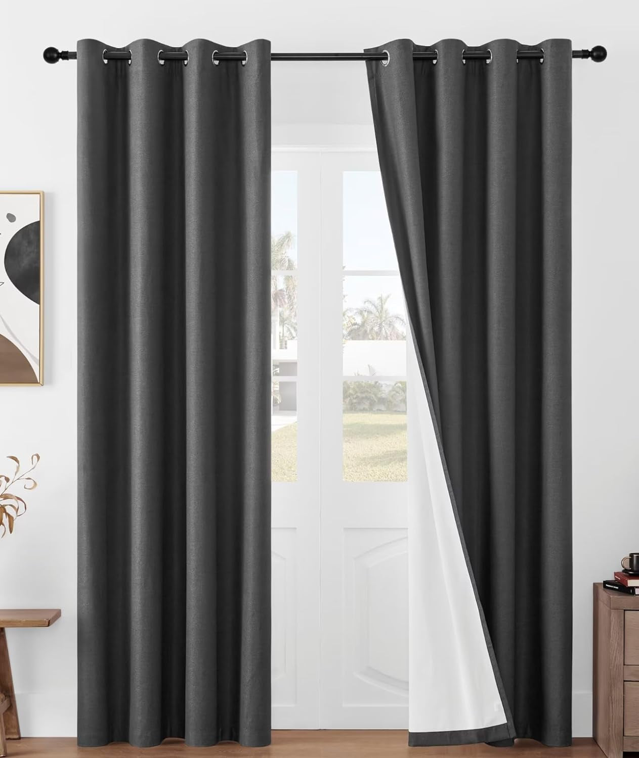 Joydeco 100% Blackout Curtains for Bedroom, Black Out Curtains 90 Inch Long, Ivory White Curtains for Living Room Window Thermal Insulated Drapes(W52 X L90 Inch, Ivory)  Joydeco 100 Blackout | Dark Grey 52W X 72L Inch X 2 Panels 