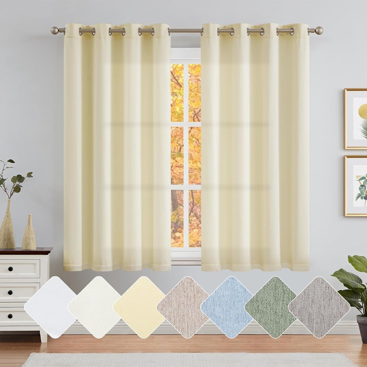 Jinchan Curtains for Bedroom Living Room 84 Inch Long Room Darkening Farmhouse Country Window Curtains Heathered Denim Blue Curtains Grommet Curtains Drapes 2 Panels  CKNY HOME FASHION *Beige 50"W X 63"L 