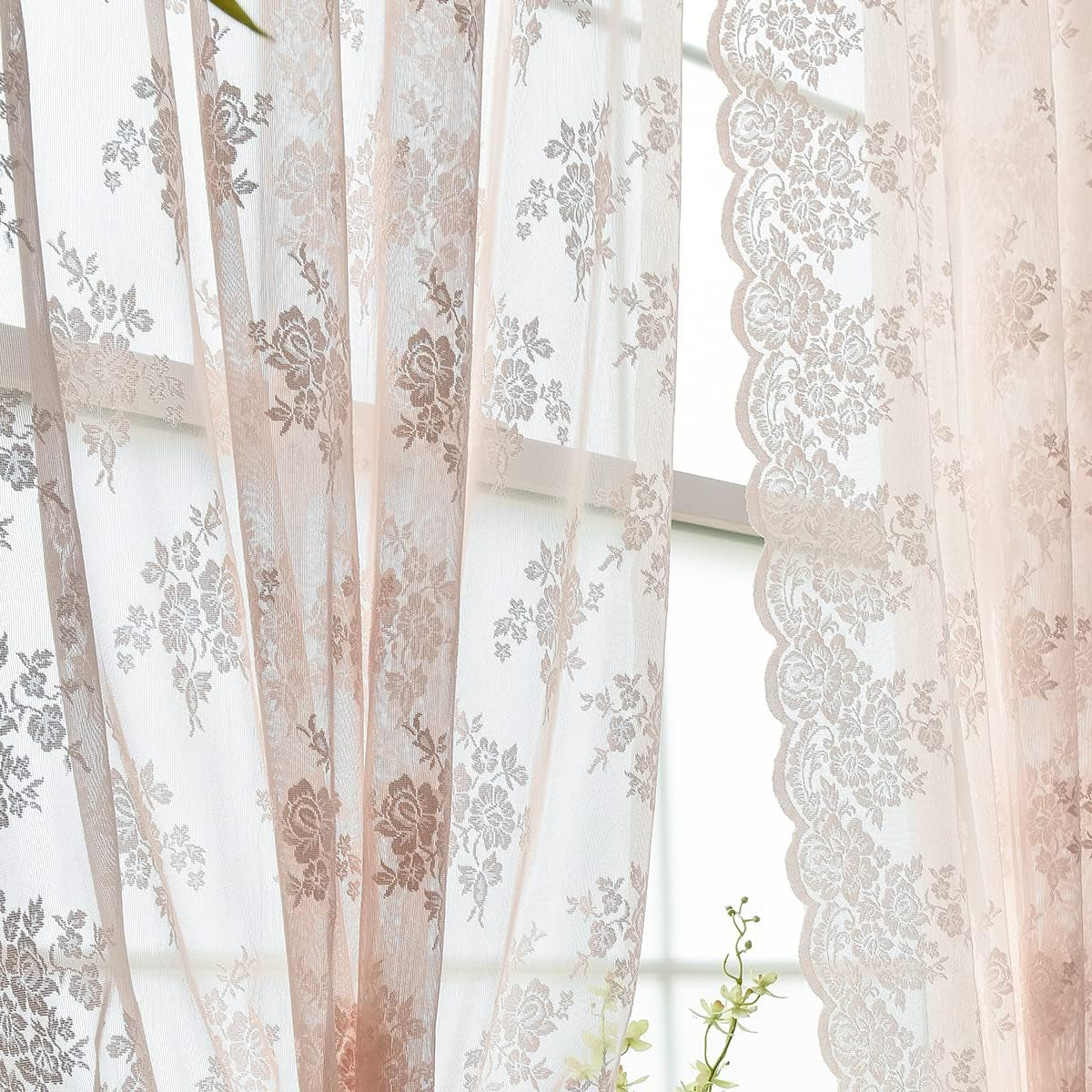 Kotile Sage Green Sheer Valance Curtain for Windows, Rustic Floral Spring Sheer Window Valance Curtain 18 Inch Length, Light Filtering Rod Pocket Lace Valance, 52 X 18 Inch, 1 Panel, Sage Green  Kotile Textile Blush Pink 52 In X 84 In Grommet 
