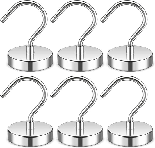 6 Pack Magnetic Hooks, 60LBS Heavy Duty Magnetic Hooks for Hanging, Neodymium Magnet Hooks, Magnet with Hooks Strong Magnetic Hooks for Cruise, Grill, Towel, Kitchen Indoor Hanging