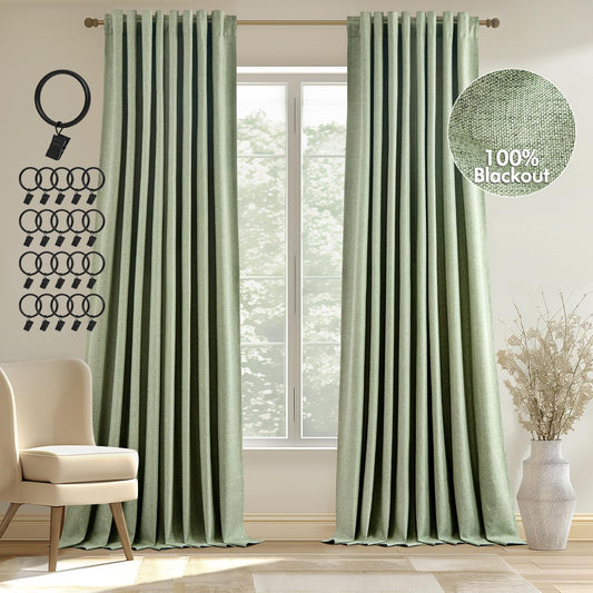 MIULEE 100% Blackout Curtains 84 Inches Long, Linen Curtains & Drapes for Bedroom Back Tab Living Black Out Window Treatments Thermal Insulated Room Darkening Rod Pocket, Sage Green, 2 Panels  MIULEE Sage Green 52"W*84"L 