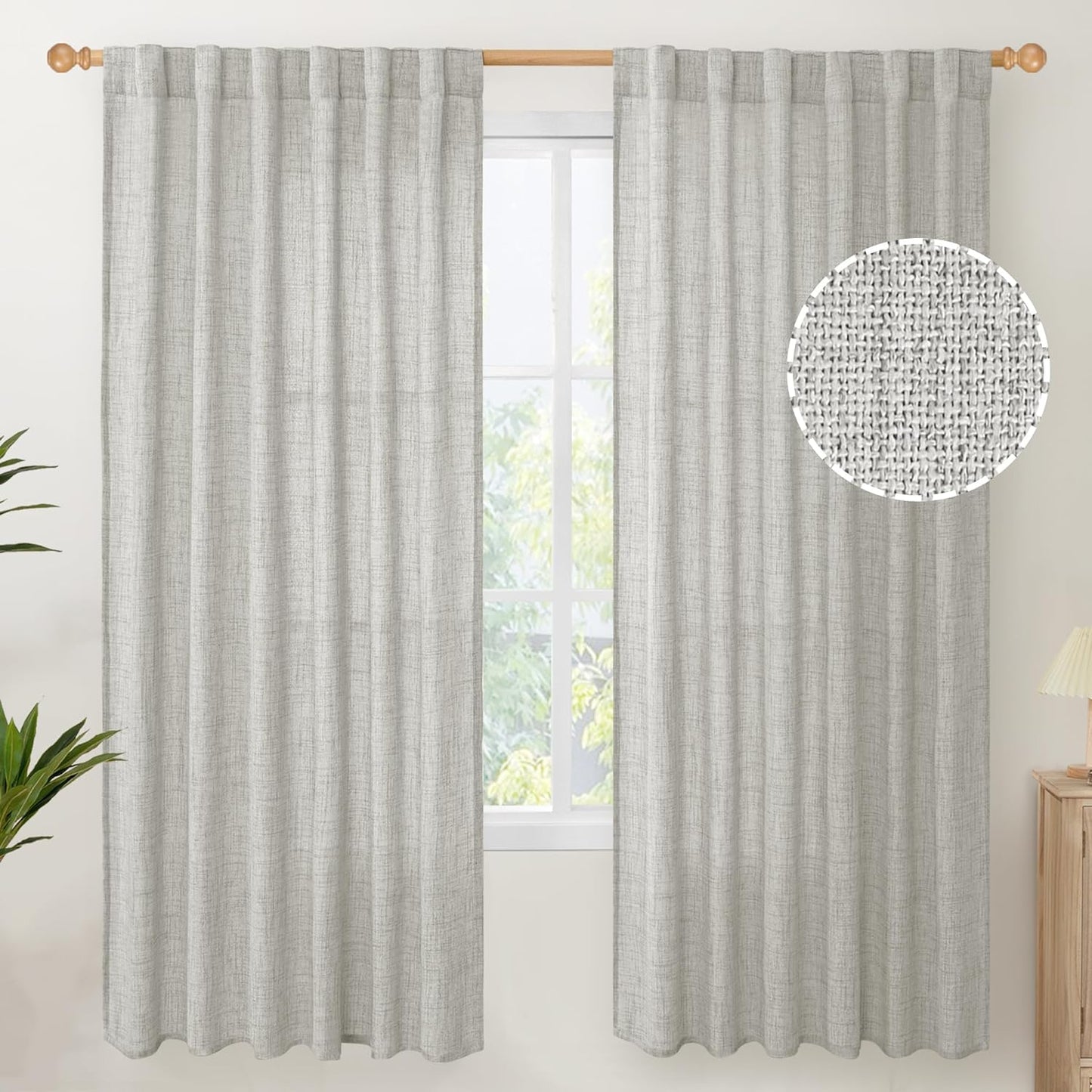 Youngstex Natural Linen Curtains 72 Inch Length 2 Panels for Living Room Light Filtering Textured Window Drapes for Bedroom Dining Office Back Tab Rod Pocket, 52 X 72 Inch  YoungsTex Light Grey 52W X 72L 
