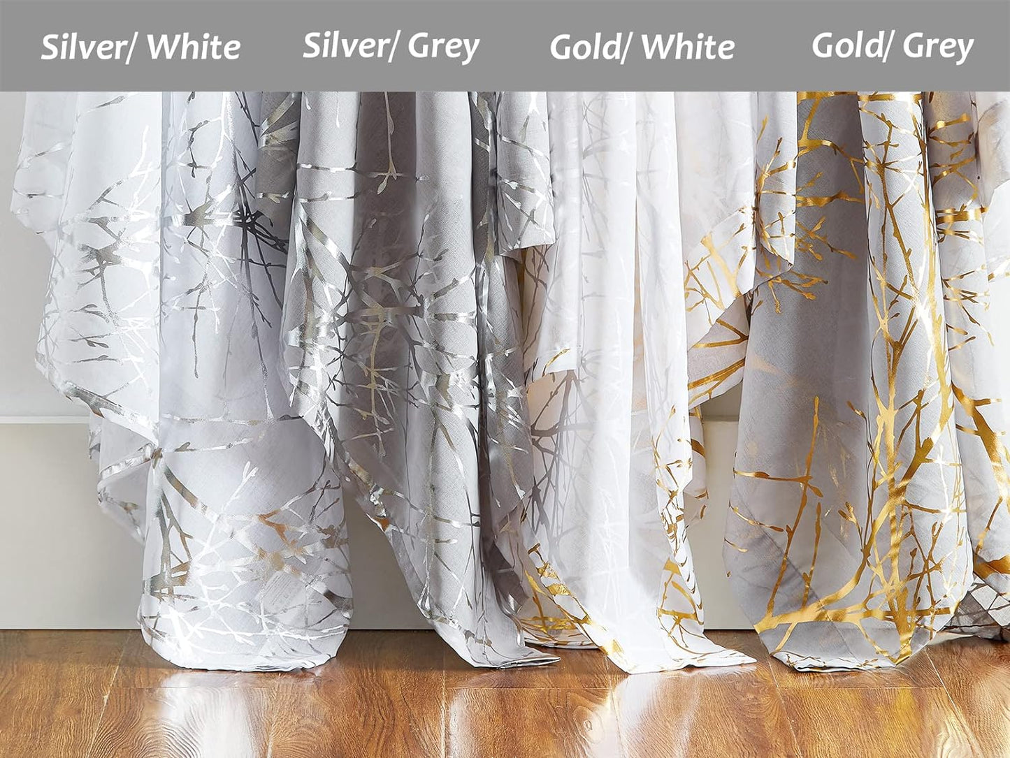 FMFUNCTEX Gold Branch White Sheer Curtains for Living Room 95" Length Metallic Print Tree Curtain Panels for Bedroom Window Drapes Light Filtering 2 Pcs Rod Pocket  Fmfunctex   