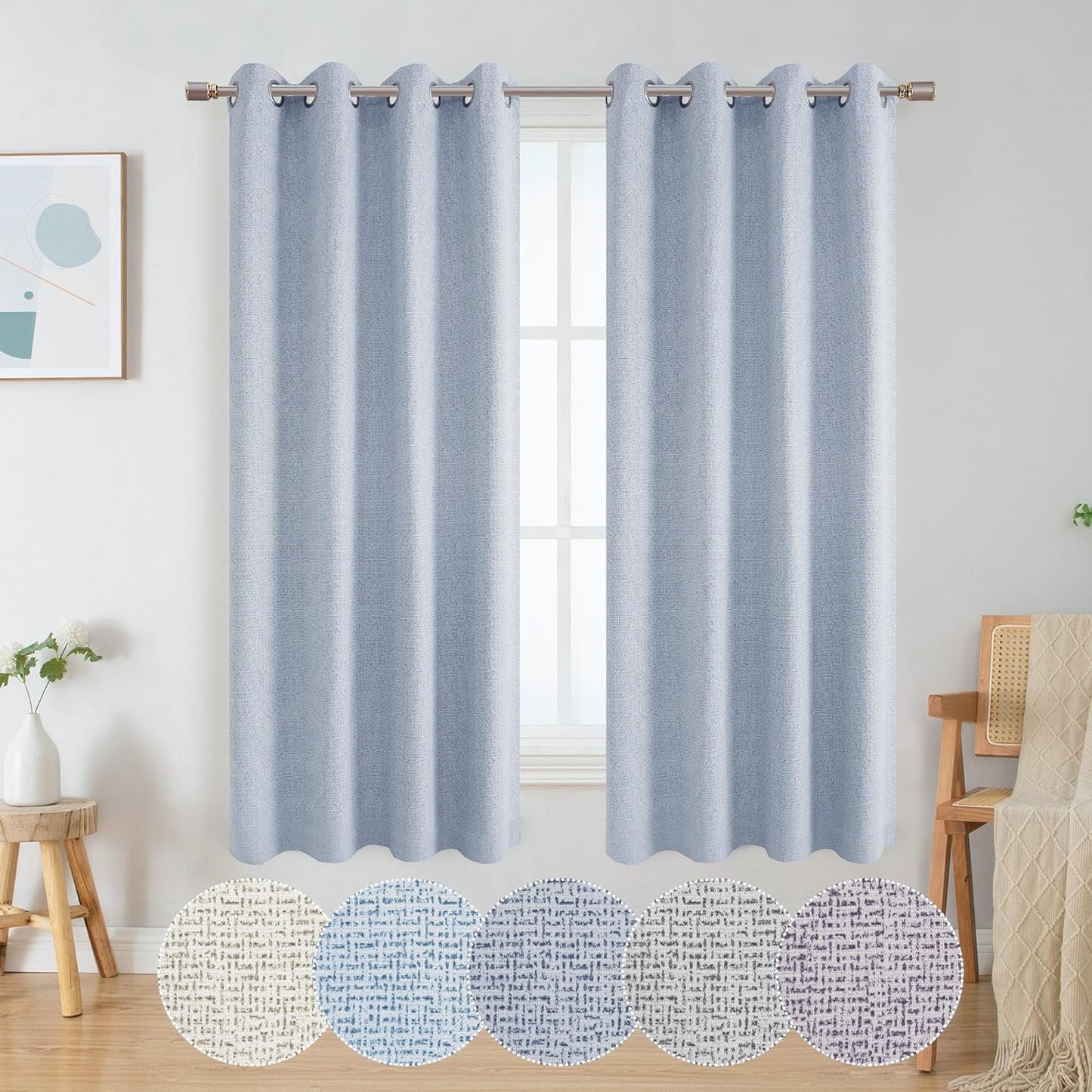 OWENIE Luke Black Out Curtains 63 Inch Long 2 Panels for Bedroom, Geometric Printed Completely Blackout Room Darkening Curtains, Grommet Thermal Insulated Living Room Curtain, 2 PCS, Each 42Wx63L Inch  OWENIE Light Blue 42"W X 63"L | 2 Pcs 