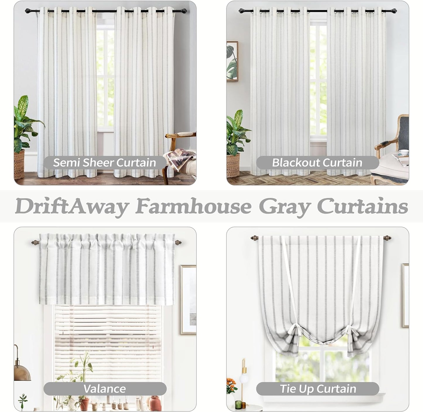 Driftaway Farmhouse Linen Blend Blackout Curtains 84 Inches Long for Bedroom Vertical Striped Printed Linen Curtains Thermal Insulated Grommet Lined Treatments for Living Room 2 Panels W52 X L84 Grey  DriftAway   