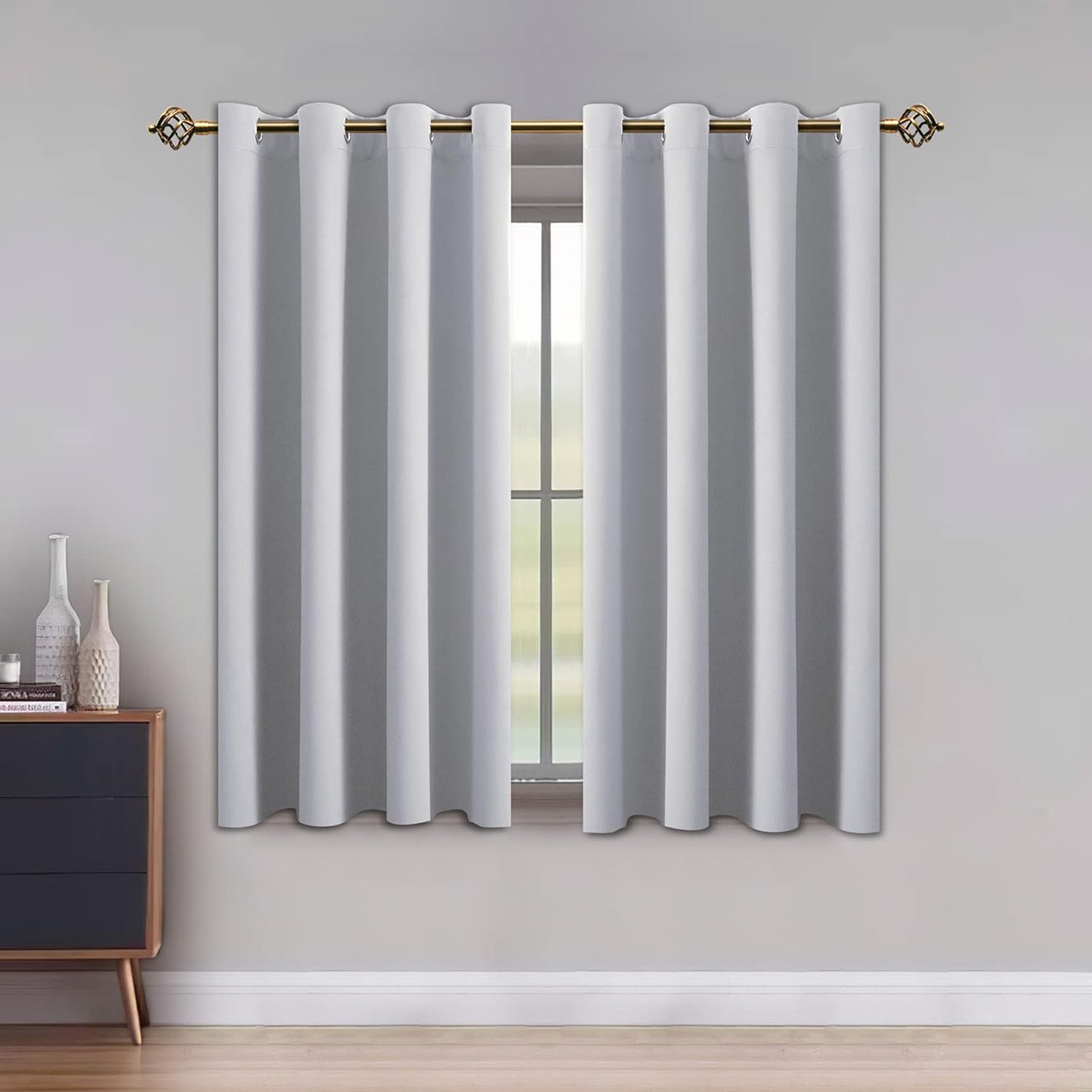 LUSHLEAF Blackout Curtains for Bedroom, Solid Thermal Insulated with Grommet Noise Reduction Window Drapes, Room Darkening Curtains for Living Room, 2 Panels, 52 X 63 Inch Grey  SHEEROOM Silver Grey 52 X 45 Inch 