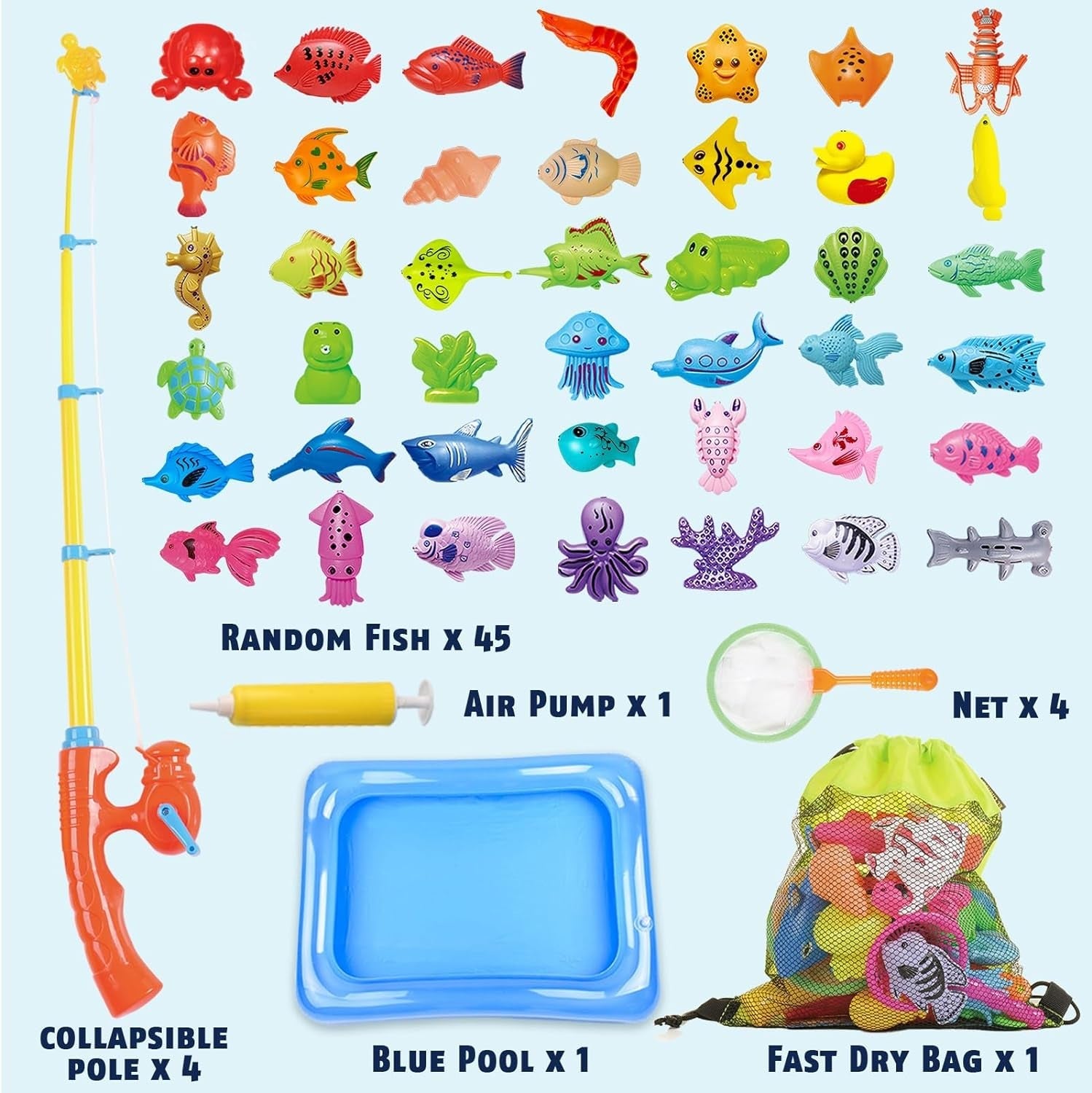 Cozybomb™ Kids Pool Fishing Toys Games | Summer Magnetic Floating Toy Magnet Pole Rod Fish Net Water Table Bathtub Bath Game, Learning Education for Age 3 4 5 Boys Girls Toddlers Carnival Party Favors