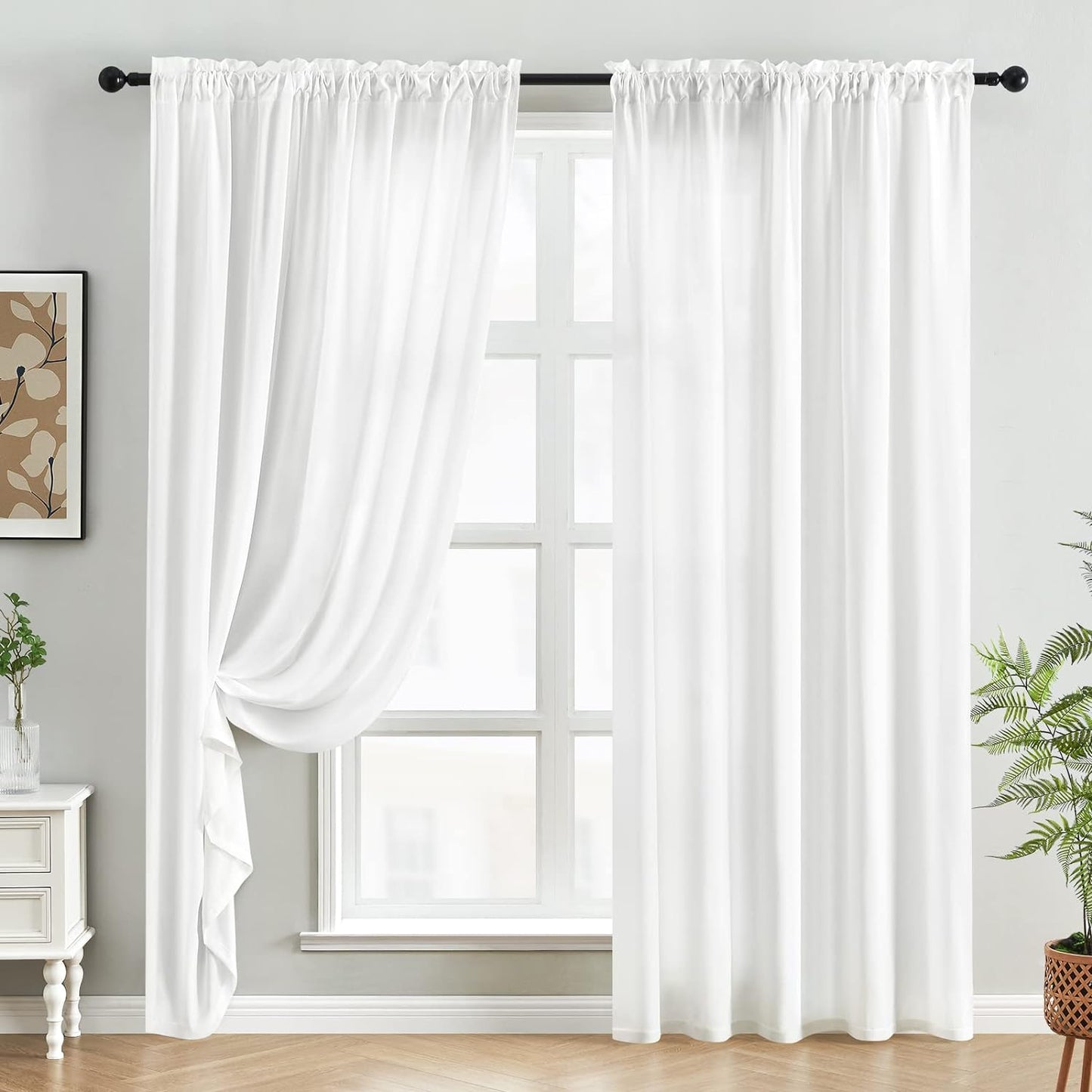 HOMEIDEAS Non-See-Through White Privacy Sheer Curtains 52 X 84 Inches Long 2 Panels Semi Sheer Curtains Light Filtering Window Curtains Drapes for Bedroom Living Room  HOMEIDEAS   