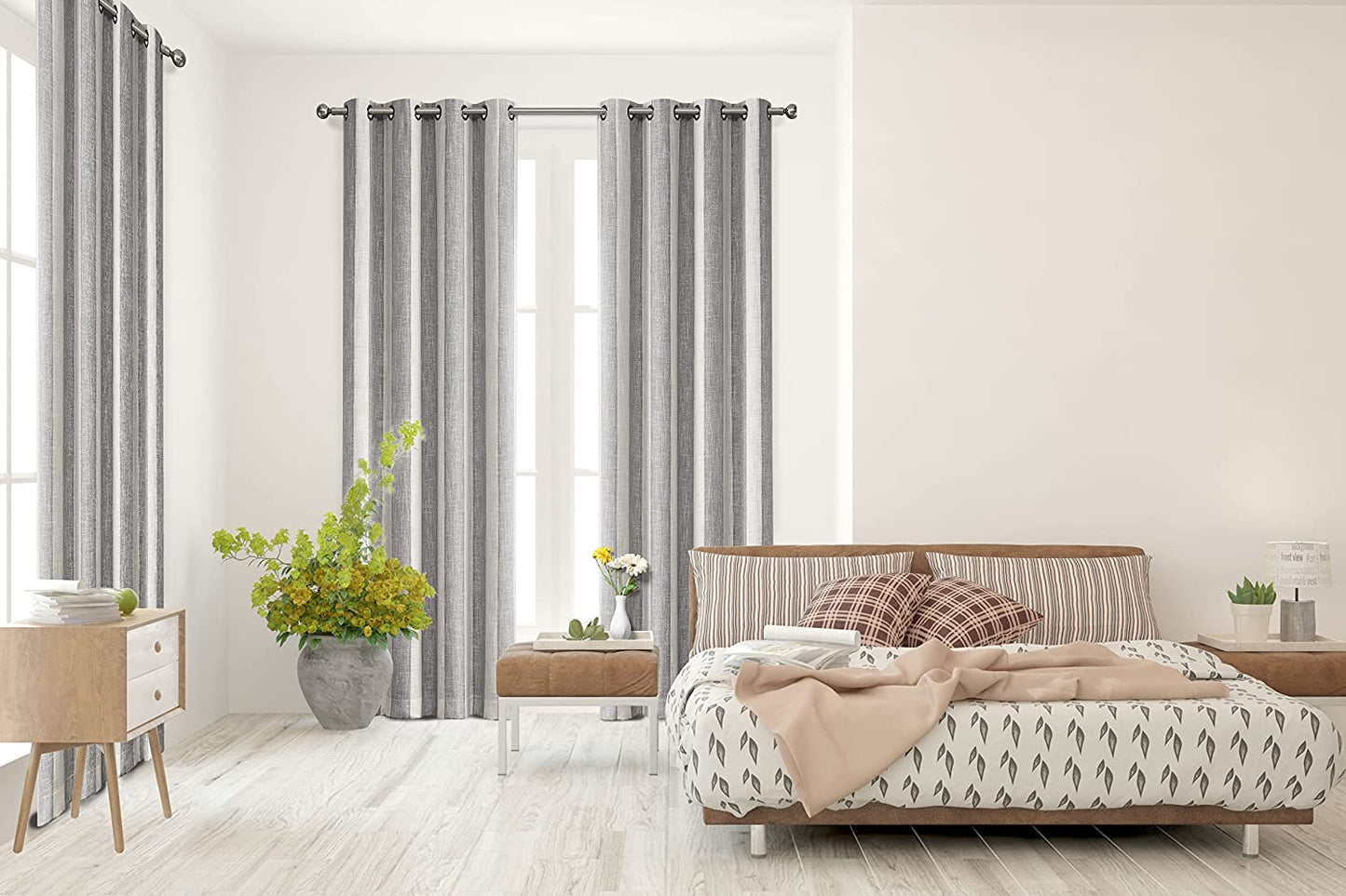 WEST LAKE Full Blackout Curtain Panel Grey Beige Vertical Stripe Window Treatment Grommets Thermal Insulated Noise Reducing 100 Blackout Drape for Living Room, Bedroom, 50"Wx84"L, 2 Panel, Gray/White  WEST LAKE   