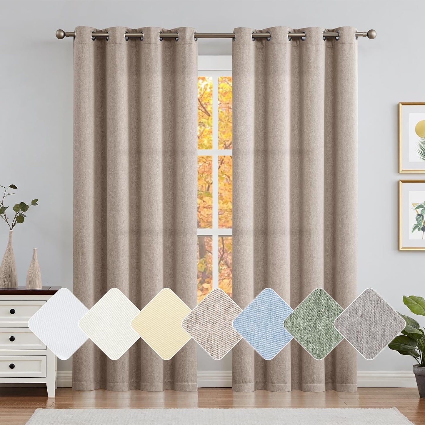 Jinchan Curtains for Bedroom Living Room 84 Inch Long Room Darkening Farmhouse Country Window Curtains Heathered Denim Blue Curtains Grommet Curtains Drapes 2 Panels  CKNY HOME FASHION *Taupe 50"W X 84"L 