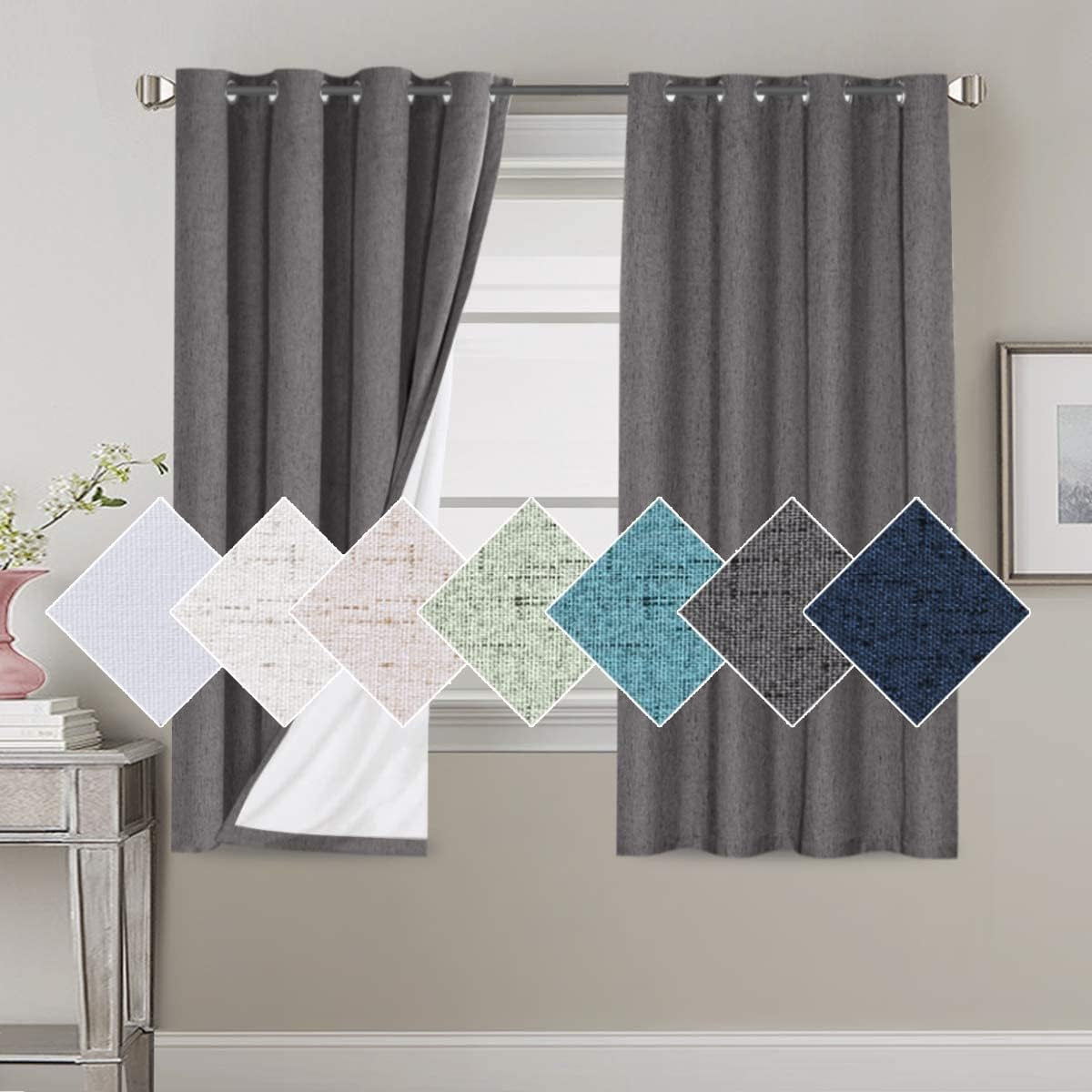H.VERSAILTEX 100% Blackout Curtains for Bedroom Thermal Insulated Linen Textured Curtains Heat and Full Light Blocking Drapes Living Room Curtains 2 Panel Sets, 52X84 - Inch, Natural  H.VERSAILTEX Grey 2 Panel - 52"W X 63"L 