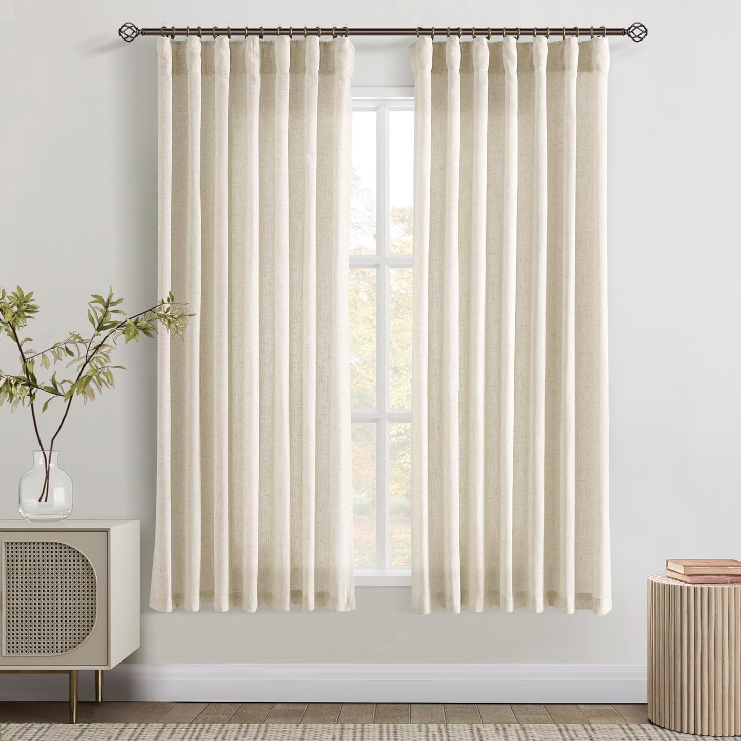 Joywell Natural Linen Cream Curtains 84 Inches Long for Living Room Bedroom Hook Belt Back Tab Pinch Pleated Light Filtering Ivory White Neutral Boho Modern Farmhouse Linen Drapes 84 Length 2 Panels  Joywell Sand Beige 52W X 63L Inch X 2 Panels 