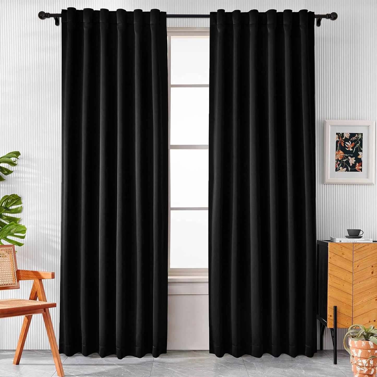 Pickluc Blackout Curtains 96 Inches Long 2 Panels, Black Out Drapes for Bedroom or Living Room, Back Tab and Rod Pocket Top, Set of Two, Dark Grey, 52" Wide and 96" Length.  Pickluc Black 52"W X 96"L 