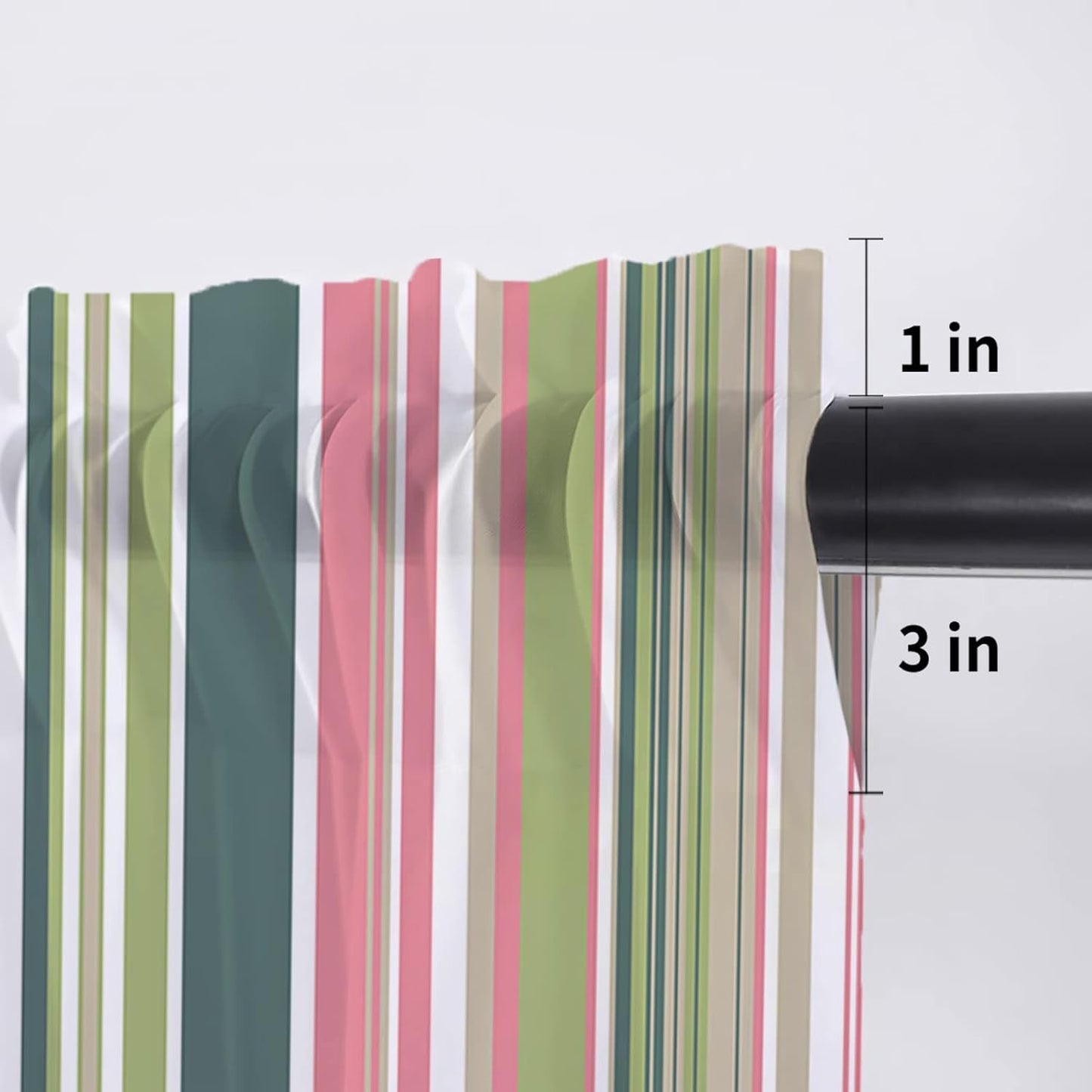 Chiffon Window Valance Kitchen Curtains Pink White Sage Green Vertical Stripe,Rod Pocket Tier Curtain Light Filter Panel,Color Straight Lines Windows Valances Drapes for Bedroom,Bathroom 54X18In