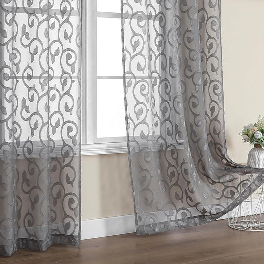 OWENIE Furman Sheer Curtains 84 Inches Long for Bedroom Living Room 2 Panels Set, Light Filtering Window Curtains, Semi Transparent Voile Top Dual Rod Pocket, Grey, 40Wx84L Inch, Total 84 Inches Width  OWENIE Charcoal Gray 40W X 72L 