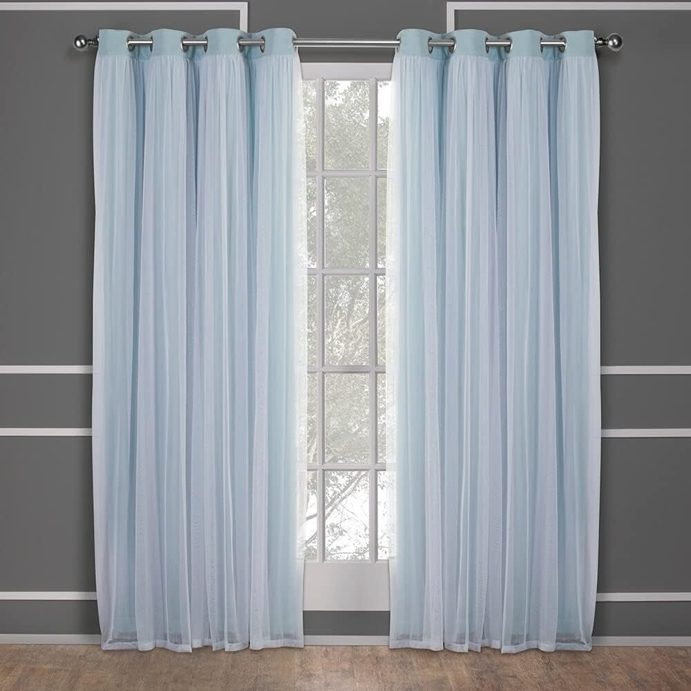 Exclusive Home Catarina Layered Solid Room Darkening Blackout and Sheer Grommet Top Curtain Panel Pair, 52"X84", Rose Blush  Exclusive Home Curtains Aqua 52X120 