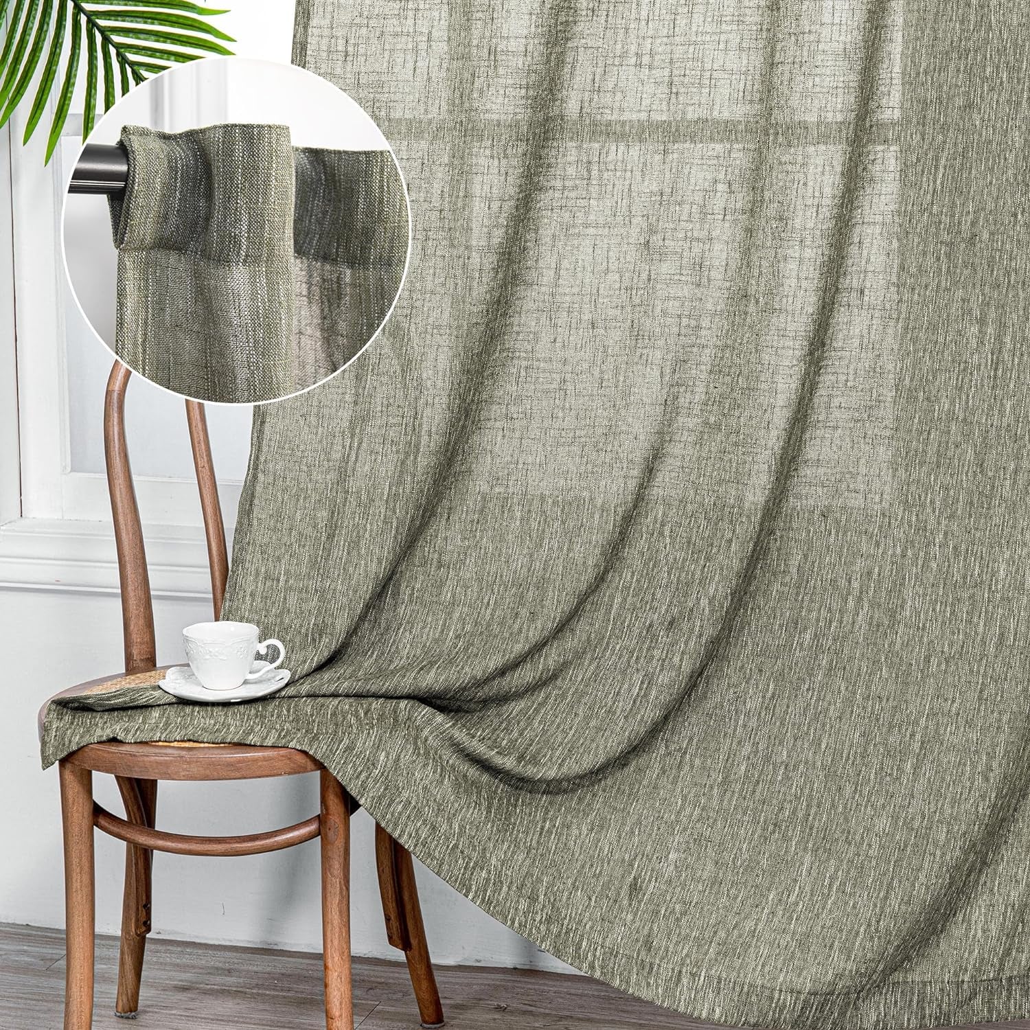 MYSKY HOME 90 Inch Curtains for Sliding Glass Door Windows, Living Room Decoration Cotton Drapes Soft Comfortable Touch Farmhouse Country Patio Treatment Set, 50" Width, Natural, 2 Panels  MYSKYTEX Olive Green 50"W X 108"L 