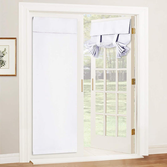 RYB HOME Blackout Door Curtain - Privacy Thermal Insulated Tricia Door Window Curtains for Patio French Door Front Door Sidelight Curtain Tie up Shade, W34 X L69 Inch, 1 Panel, Pure White  RYB HOME   