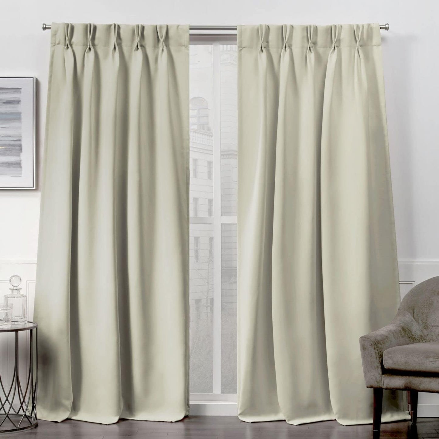 Exclusive Home Sateen Twill Woven Room Darkening Blackout Pinch Pleat/Hidden Tab Top Curtain Panel Pair, 63" Length, Charcoal  Exclusive Home Curtains Linen 84" Length 