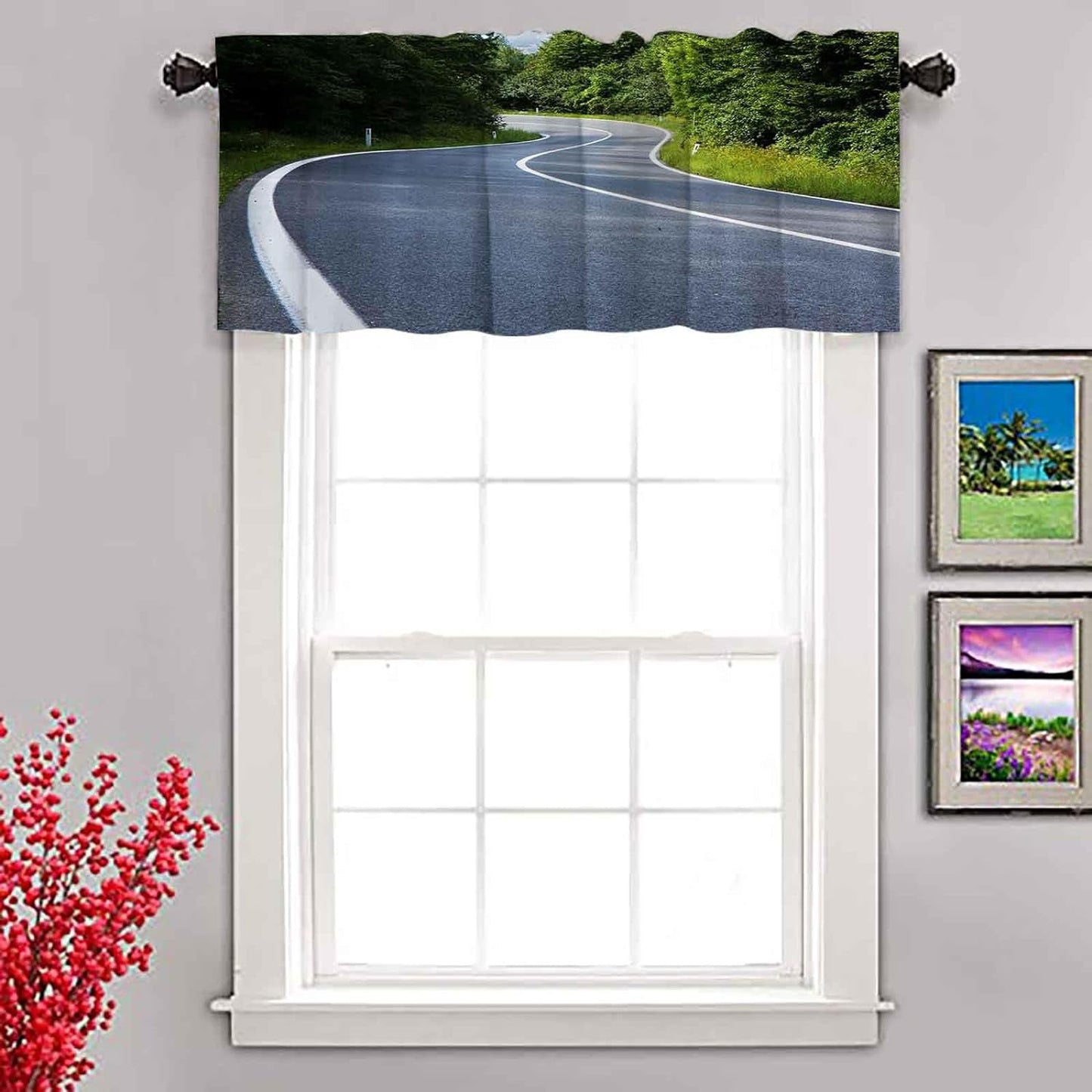 Blackout Valance Straight Asphalt Road Leading into Distance Valance 52X18 Inches Window Valance for Bedroom