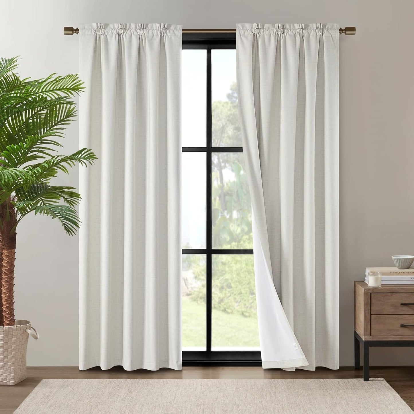 Dreaming Casa Linen Blackout Curtains for Beadroom 2 Panels 96 Inch Long Living Room Drapes Boho Rustic 100% Black Out Natural Window Curtain with Rod Pocket, 52" W X 96" L  Dreaming Casa Beige, Rod Pocket 2 X (72"W X 84"L) 