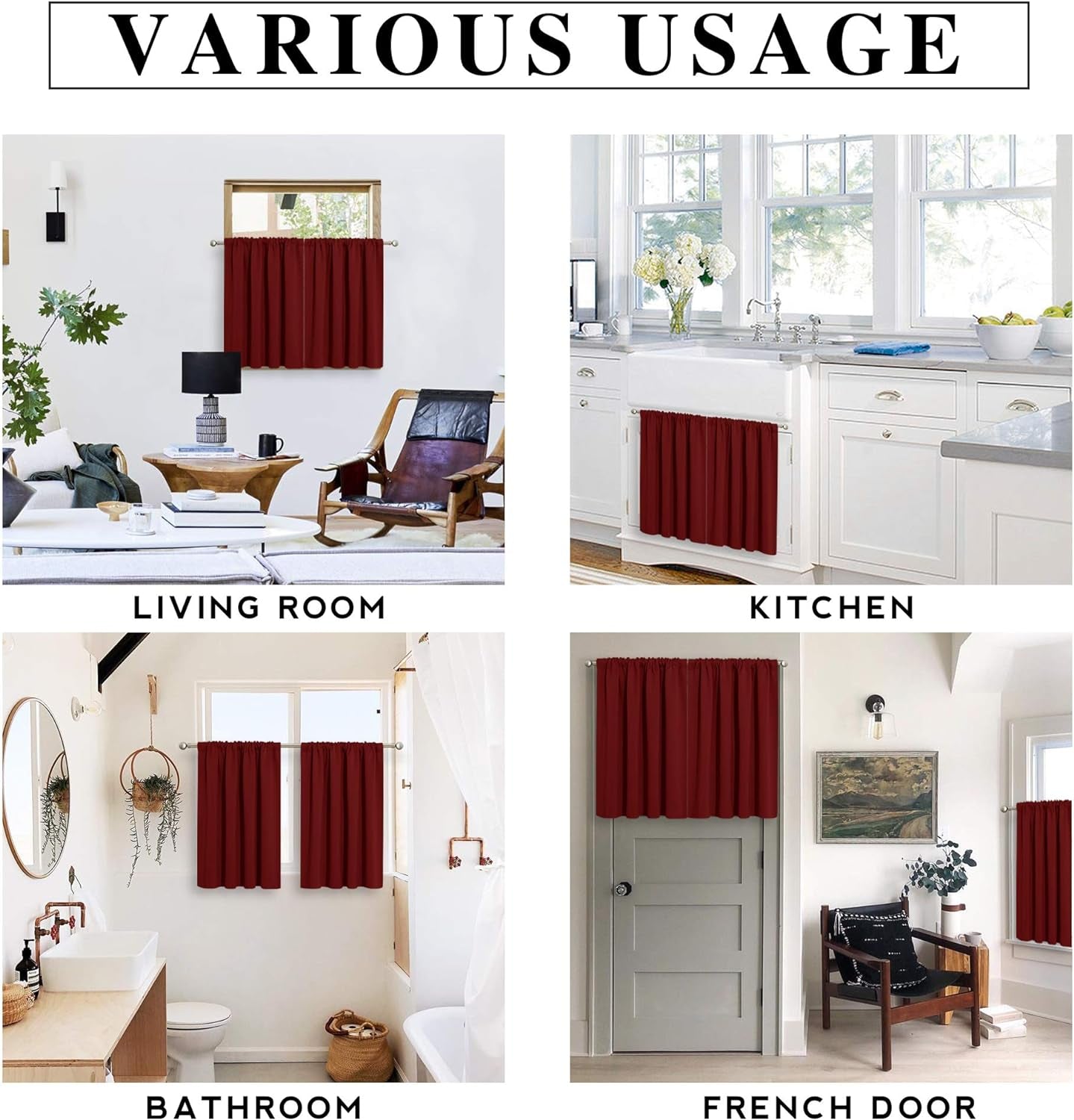 RYB HOME Blackout Curtains for Half Window Kitchen Curtains, Thermal Insulated Curtain Panels for Bedroom/Living Room, 42 X 36 Inches Each Panel, Burgundy Red, 2 Panels  RYB HOME   