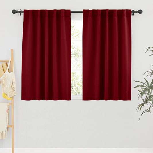 RYB HOME Window Curtains Blackout - Thermal Insulated Bedroom Curtain Drapes, Room Darkening Curtains for Bathroom Nursery Short Curtains, Wide 42 by Long 45, Burgundy Red, 2 Pcs  RYB HOME   