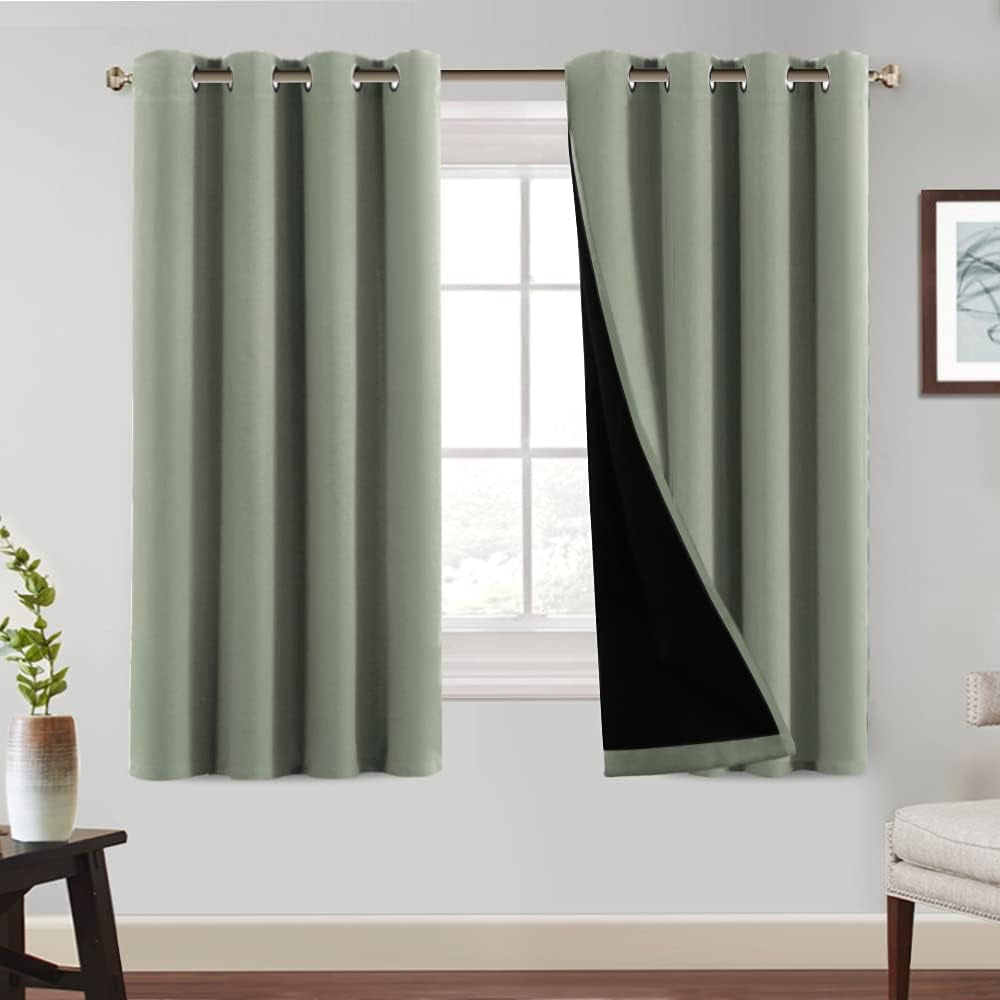 Princedeco 100% Blackout Curtains 84 Inches Long Pair of Energy Smart & Noise Blocking Out Drapes for Baby Room Window Thermal Insulated Guest Room Lined Window Dressing(Desert Sage, 52 Inches Wide)  PrinceDeco Desert Sage 52"W X63"L 
