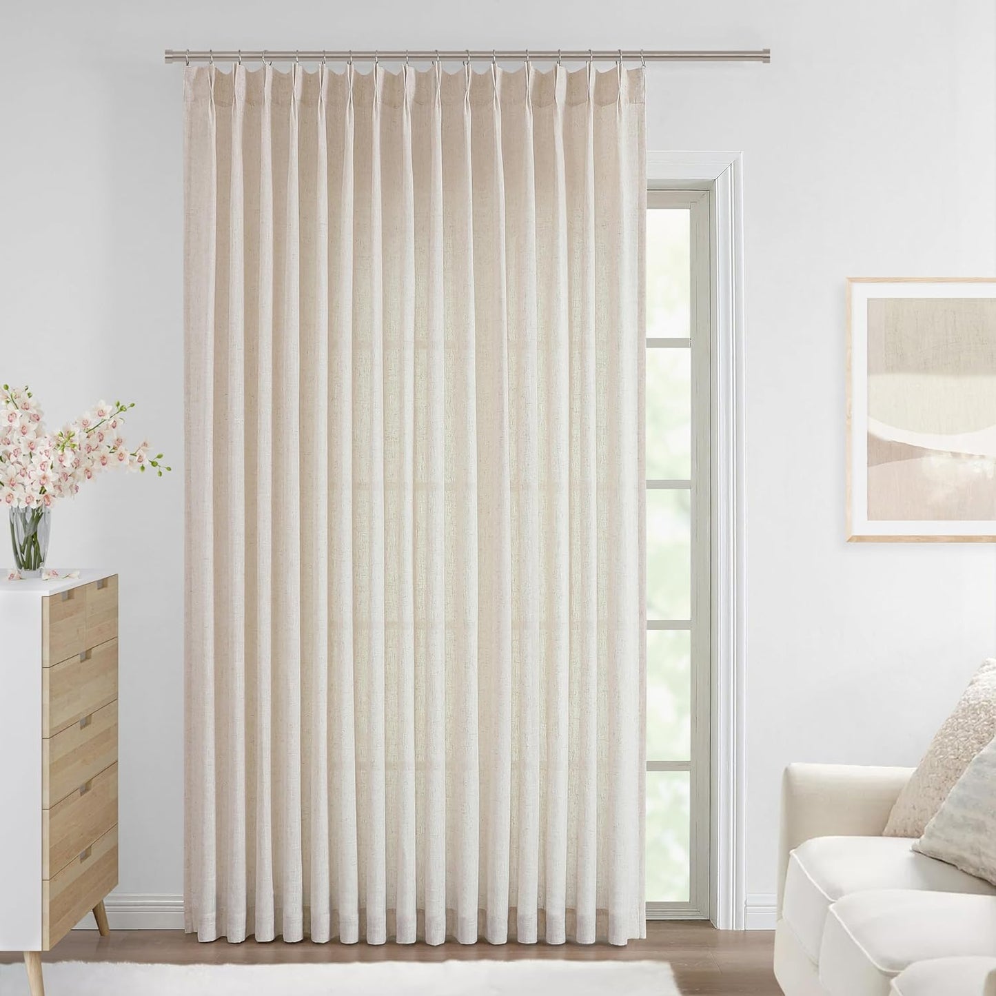 Vision Home Natural Pinch Pleated Semi Sheer Curtains Textured Linen Blended Light Filtering Window Curtains 84 Inch for Living Room Bedroom Pinch Pleat Drapes with Hooks 2 Panels 42" Wx84 L  Vision Home Natural/Pinch 84"X102"X1 
