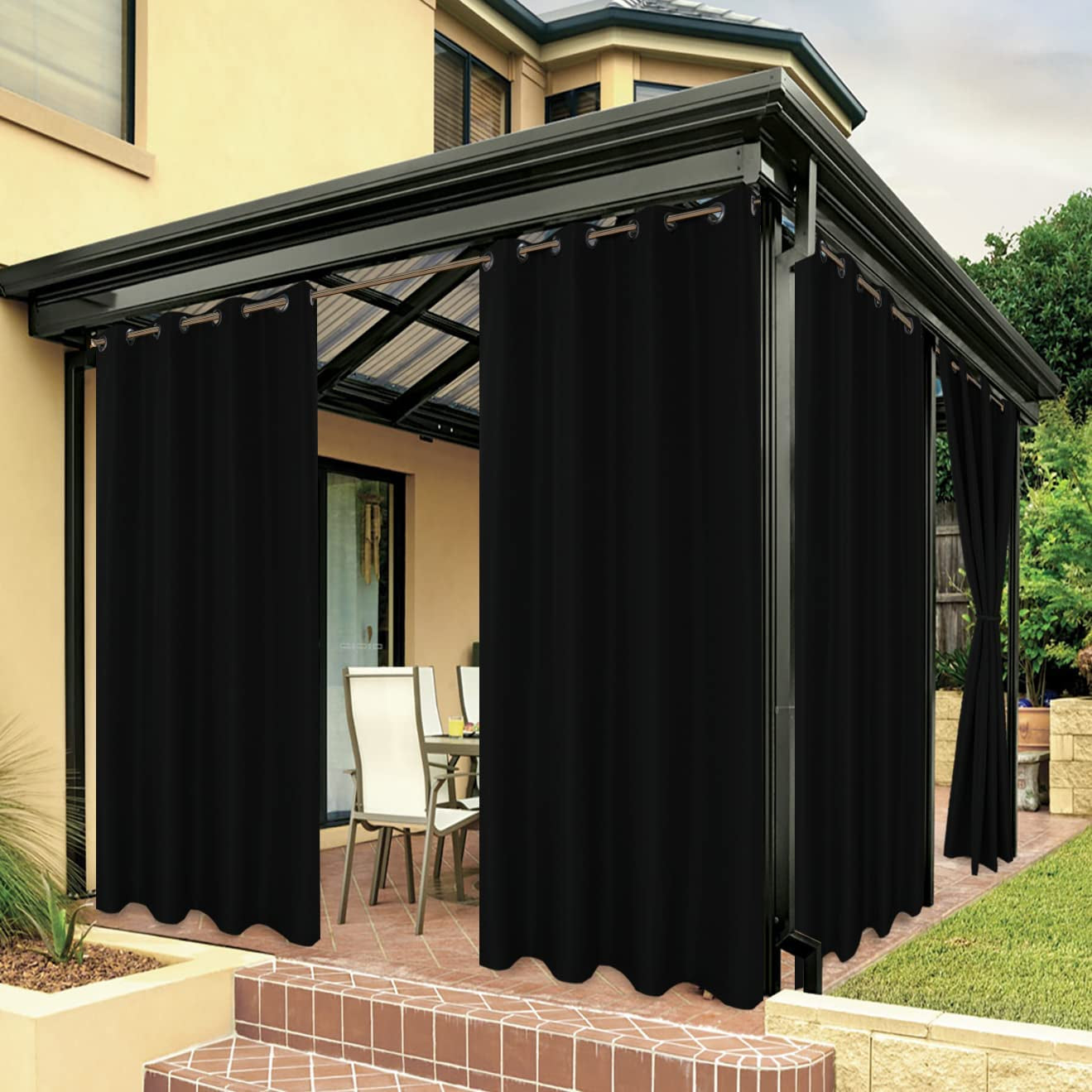 BONZER Outdoor Curtains for Patio Waterproof, Premium Thick Privacy Weatherproof Grommet outside Curtains for Porch, Gazebo, Deck, 1 Panel, 54W X 84L Inch, White  BONZER Black 84W X 84L Inch 