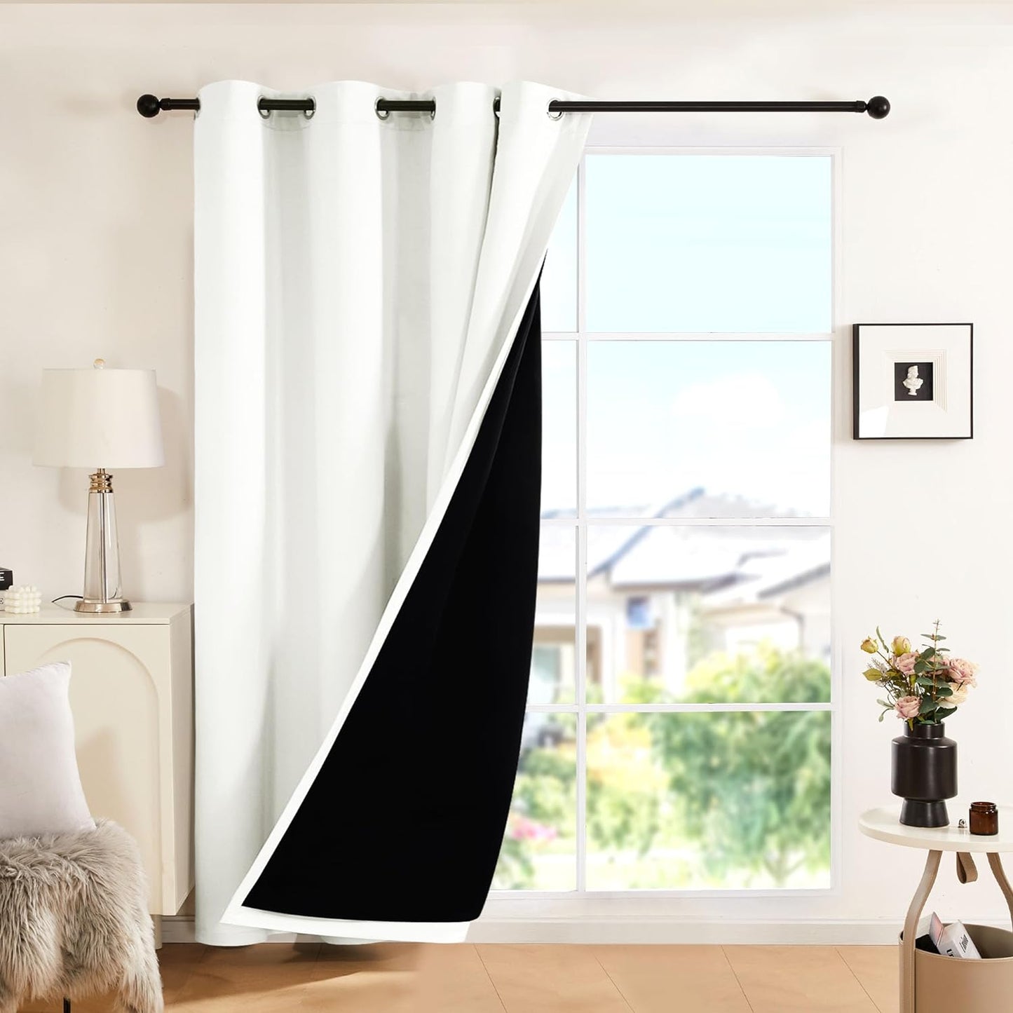Deconovo 100% White Blackout Curtains, Double Layer Sliding Door Curtain for Living Room, Extra Wide Room Divder Curtains for Patio Door (100W X 84L Inches, Pure White, 1 Panel)  DECONOVO Cream 52W X 84L Inch 