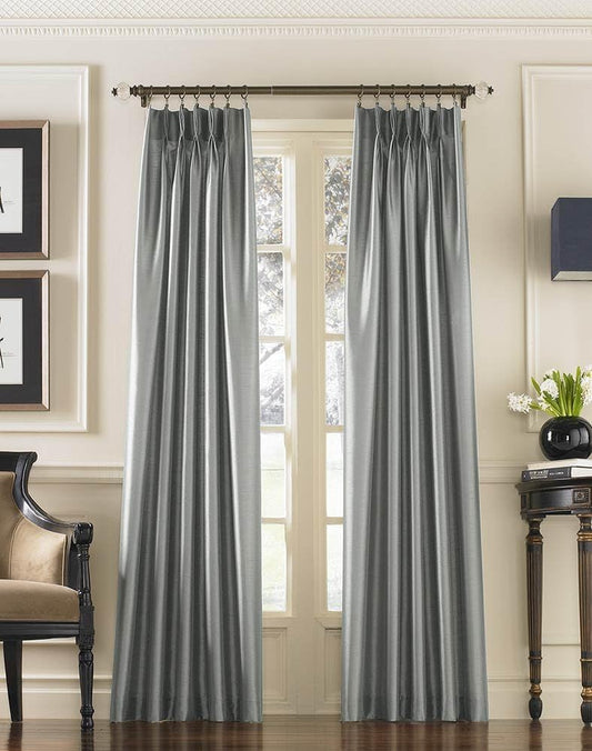 Curtainworks Marquee Faux Silk Pinch Pleat Curtain Panel, 30 by 95", Pewter  CHF Industries 30 X 108 In  