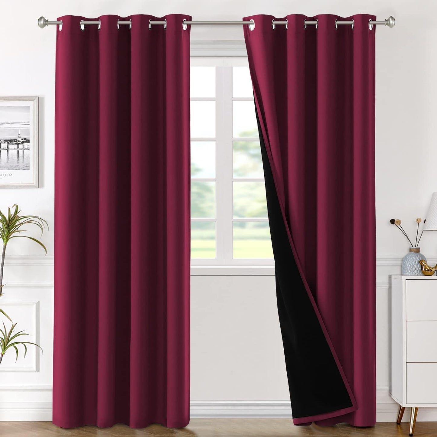 H.VERSAILTEX Blackout Curtains with Liner Backing, Thermal Insulated Curtains for Living Room, Noise Reducing Drapes, White, 52 Inches Wide X 96 Inches Long per Panel, Set of 2 Panels  H.VERSAILTEX Burgundy 52"W X 96"L 