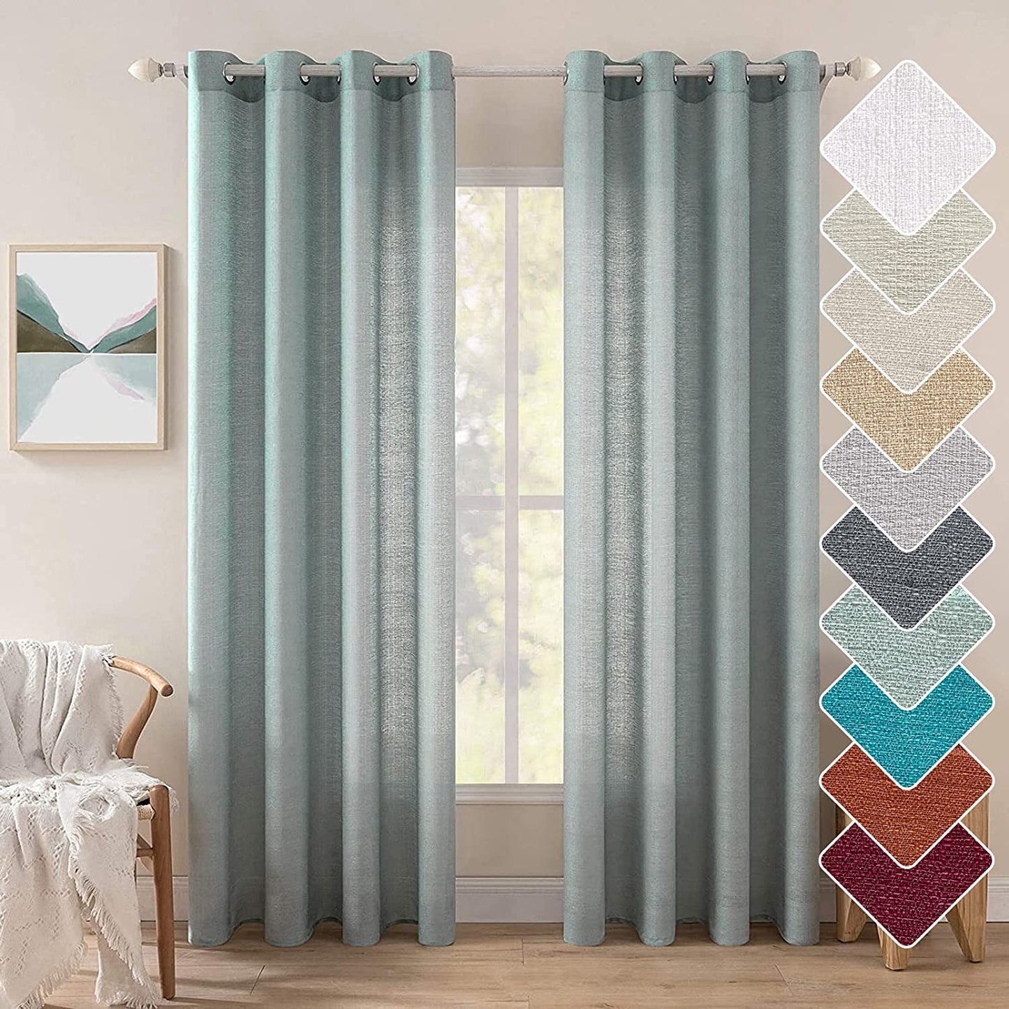MIULEE Burnt Orange Linen Semi Sheer Curtains 2 Panels for Living Room Bedroom Linen Textured Light Filtering Privacy Window Curtains Terracotta Grommet Drapes Rust Boho Fall Decor W 52 X L 84 Inches  MIULEE Grommet | Teal Green W52 X L96 