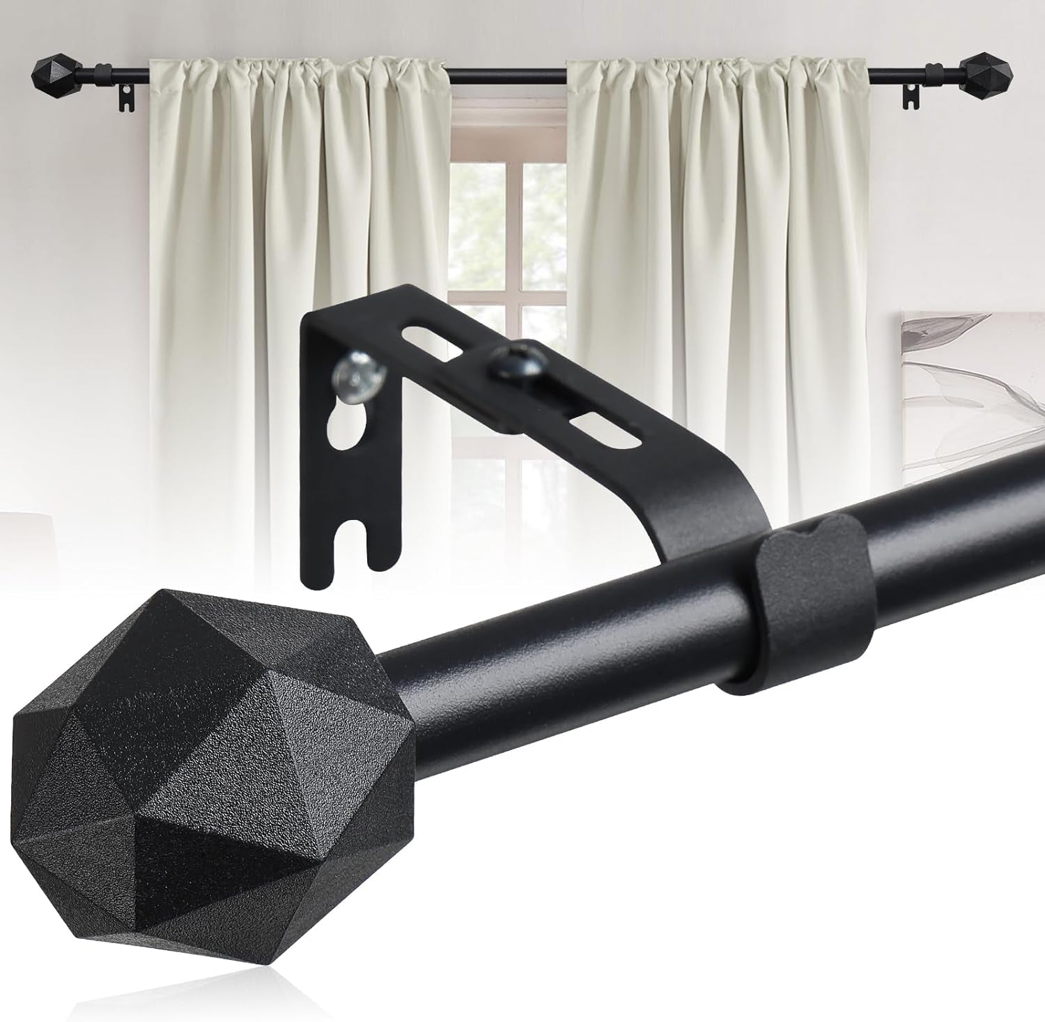 Curtain Rods for Windows 48 to 93 Inch - 5/8" Metal Heavy Duty Curtain Pole with Adjustable Brackets, Outdoor Curtain Rods for Patio,Living Room,Sliding Glass Door - Matte Black Decorative Curtain Rod  LAKEROD Matte Black 48-93" 